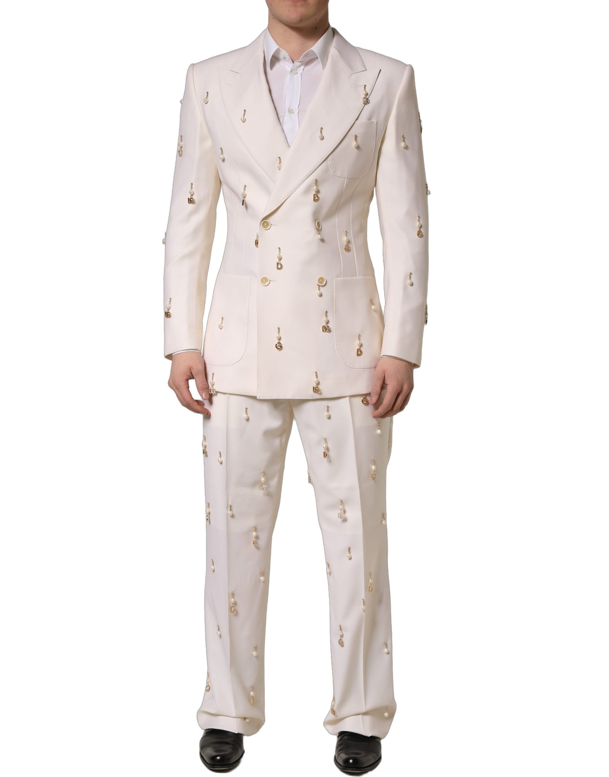 Dolce & Gabbana White Wool Slim Fit Formal 2 Piece Men Suit