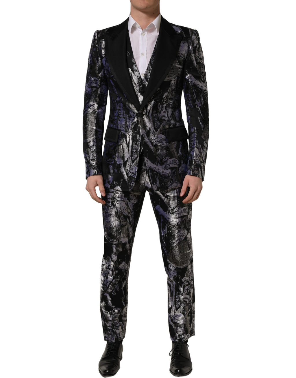 Costume 3 pièces Dolce & Gabbana en jacquard noir coupe slim