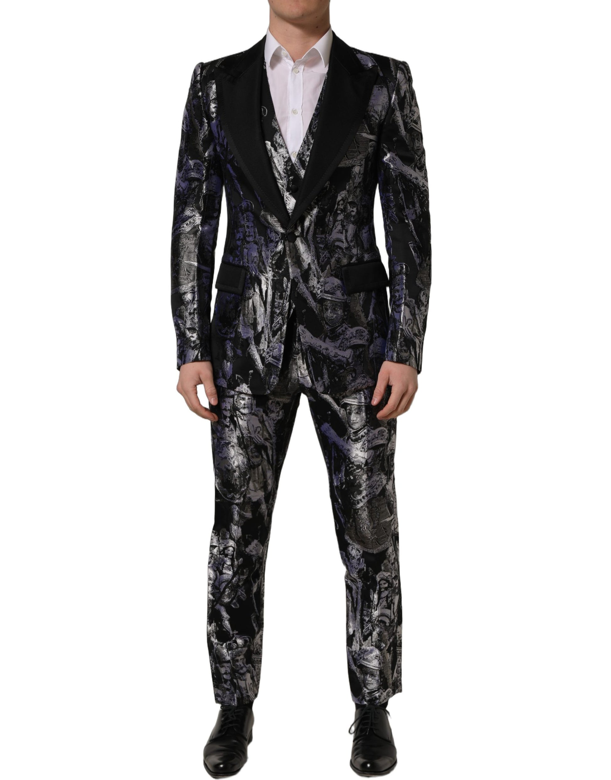Costume 3 pièces Dolce & Gabbana en jacquard noir coupe slim