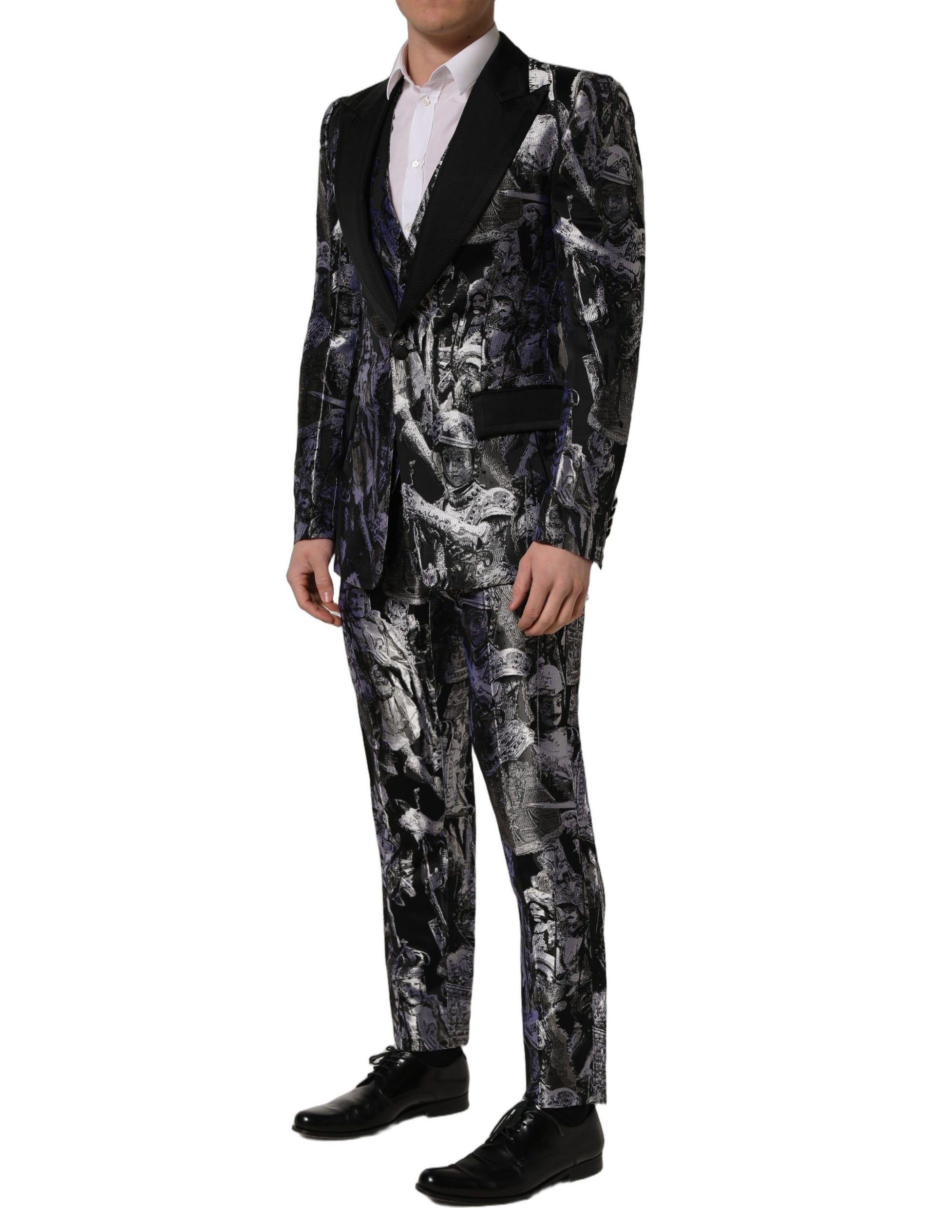 Costume 3 pièces Dolce & Gabbana en jacquard noir coupe slim