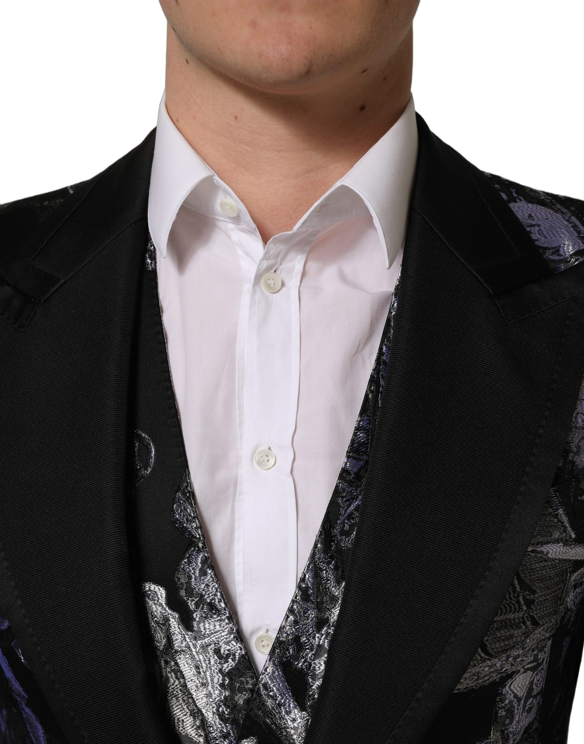 Costume 3 pièces Dolce & Gabbana en jacquard noir coupe slim