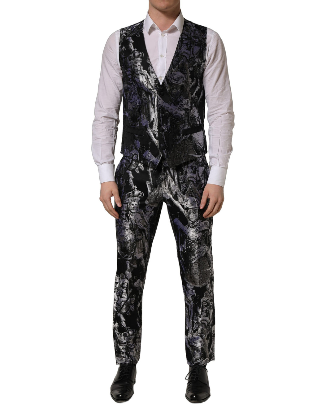Costume 3 pièces Dolce & Gabbana en jacquard noir coupe slim