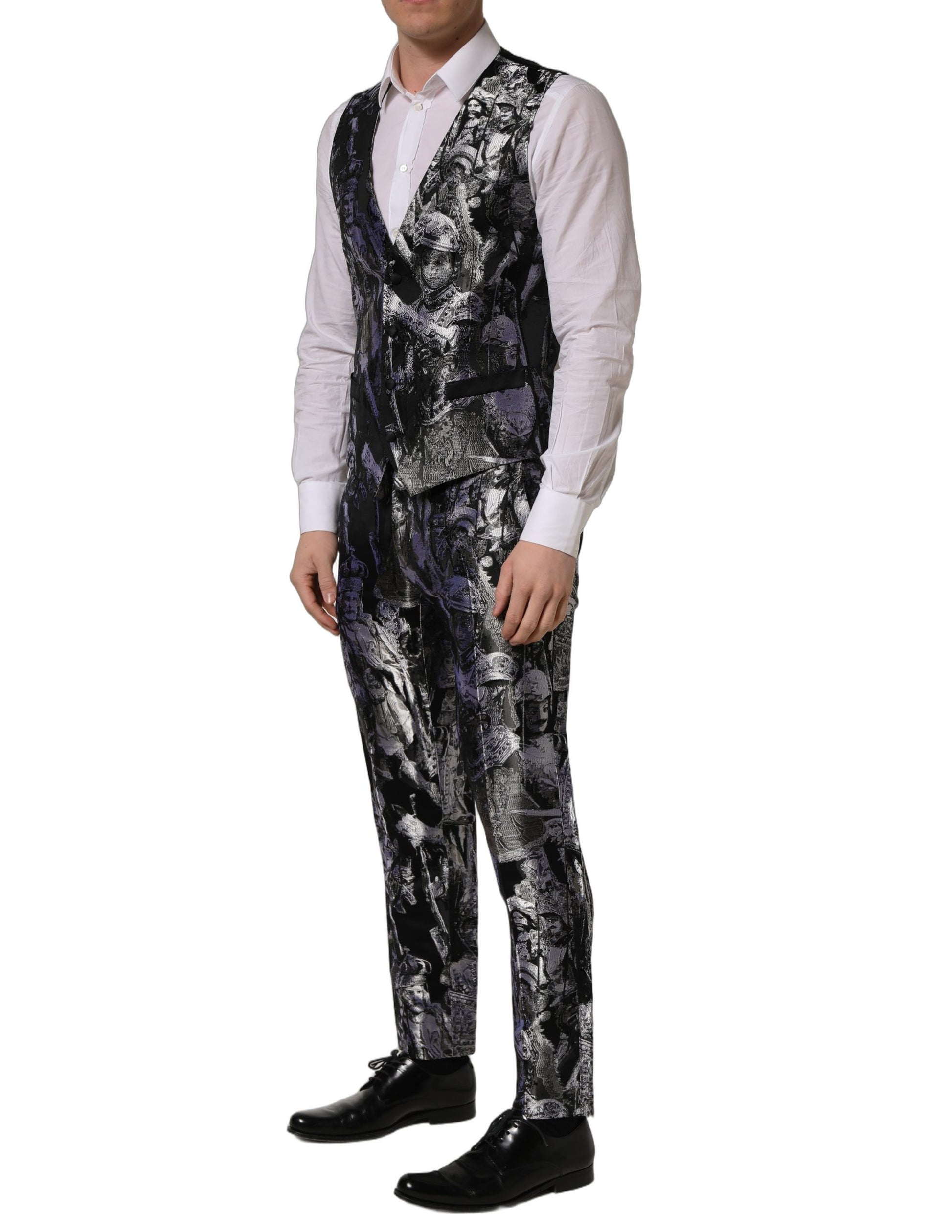 Costume 3 pièces Dolce & Gabbana en jacquard noir coupe slim