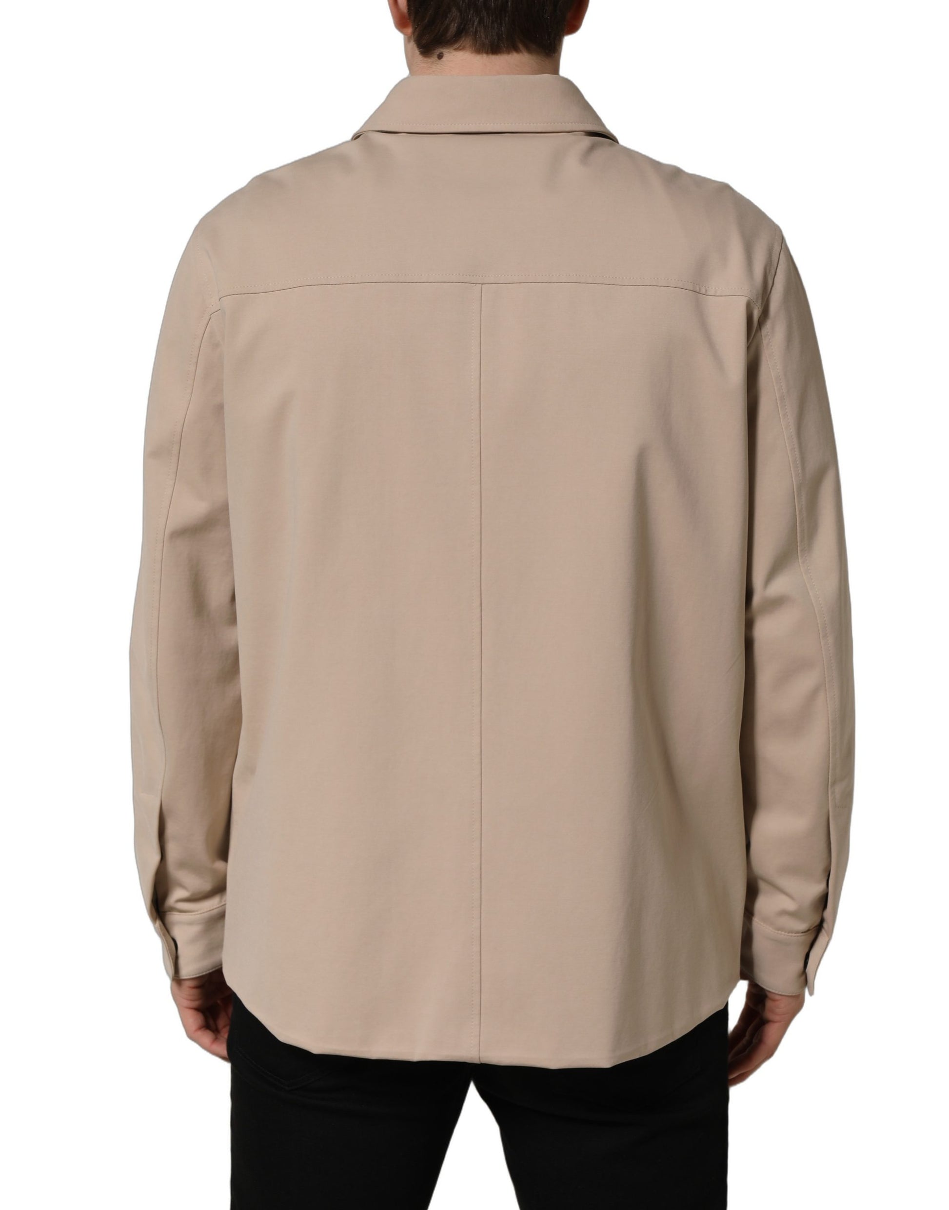Dolce & Gabbana Beige Logo Overshirt Cotton Men Casual Shirt