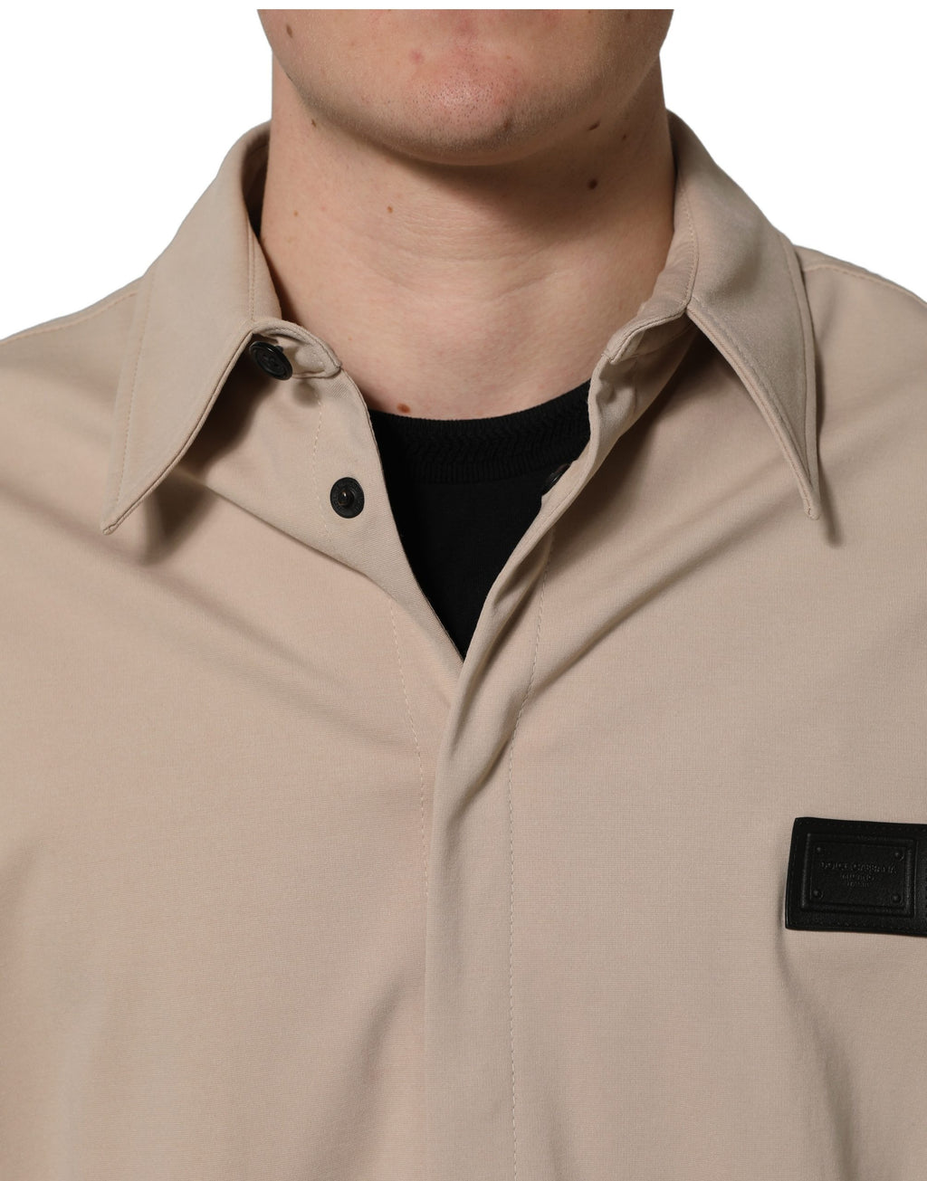 Chemise décontractée homme en coton beige Dolce & Gabbana avec logo