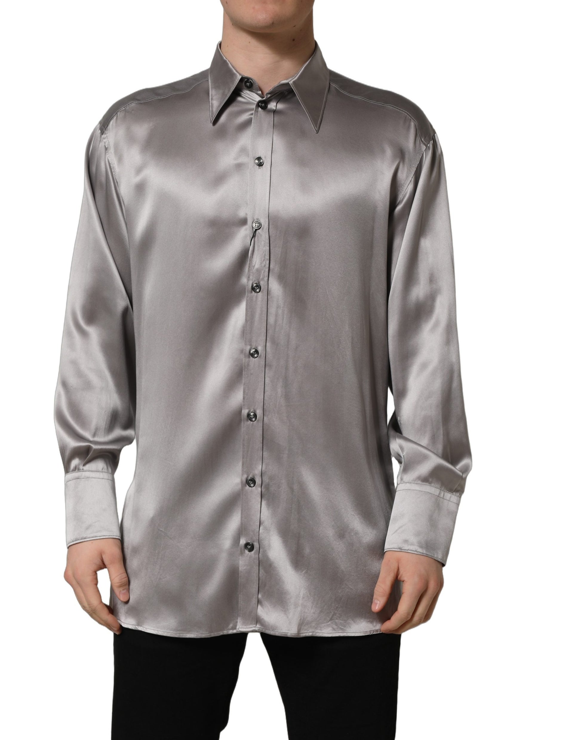 Chemise habillée Dolce & Gabbana en soie satinée gris métallisé