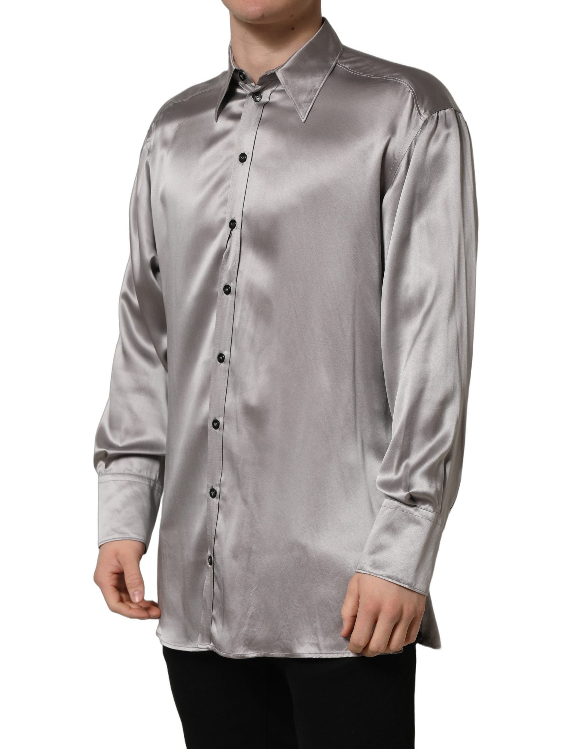 Chemise habillée Dolce & Gabbana en soie satinée gris métallisé