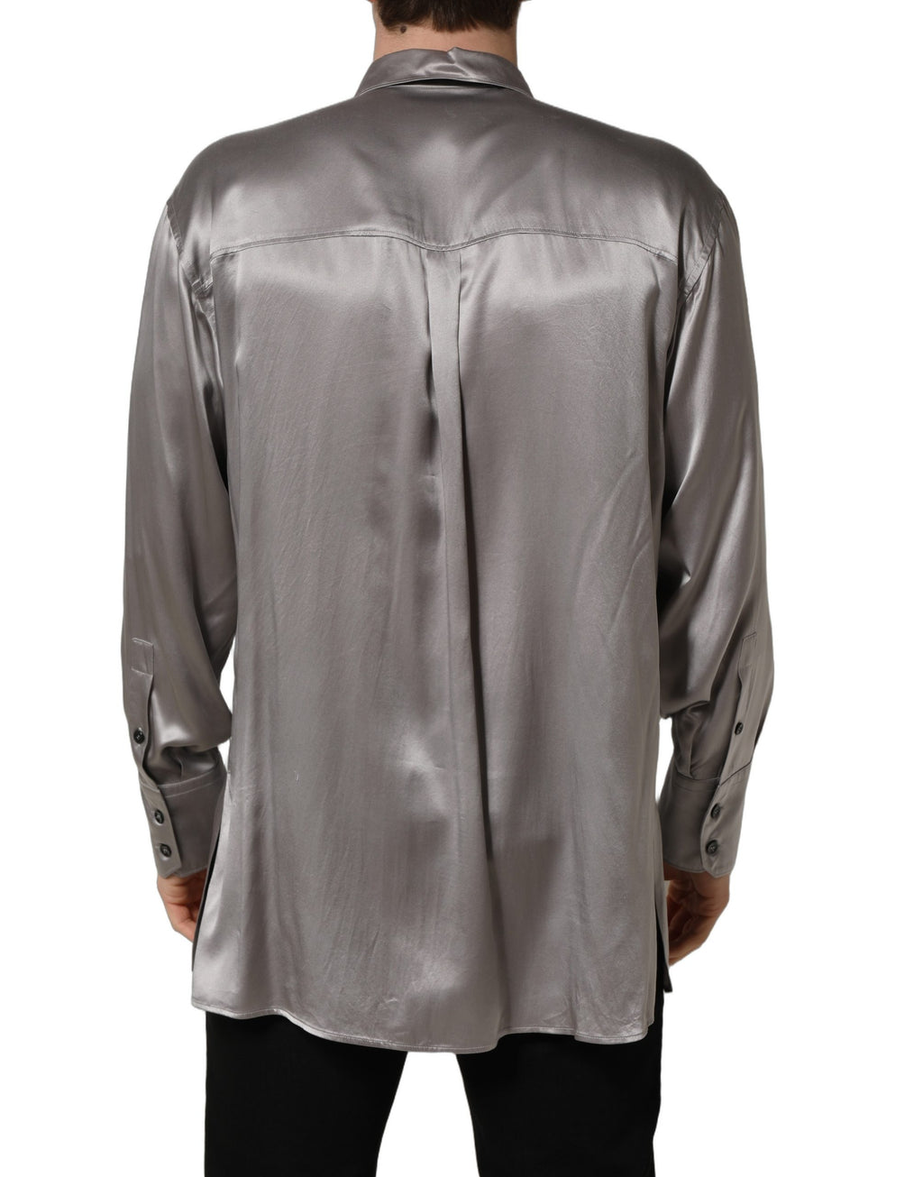 Chemise habillée Dolce & Gabbana en soie satinée gris métallisé