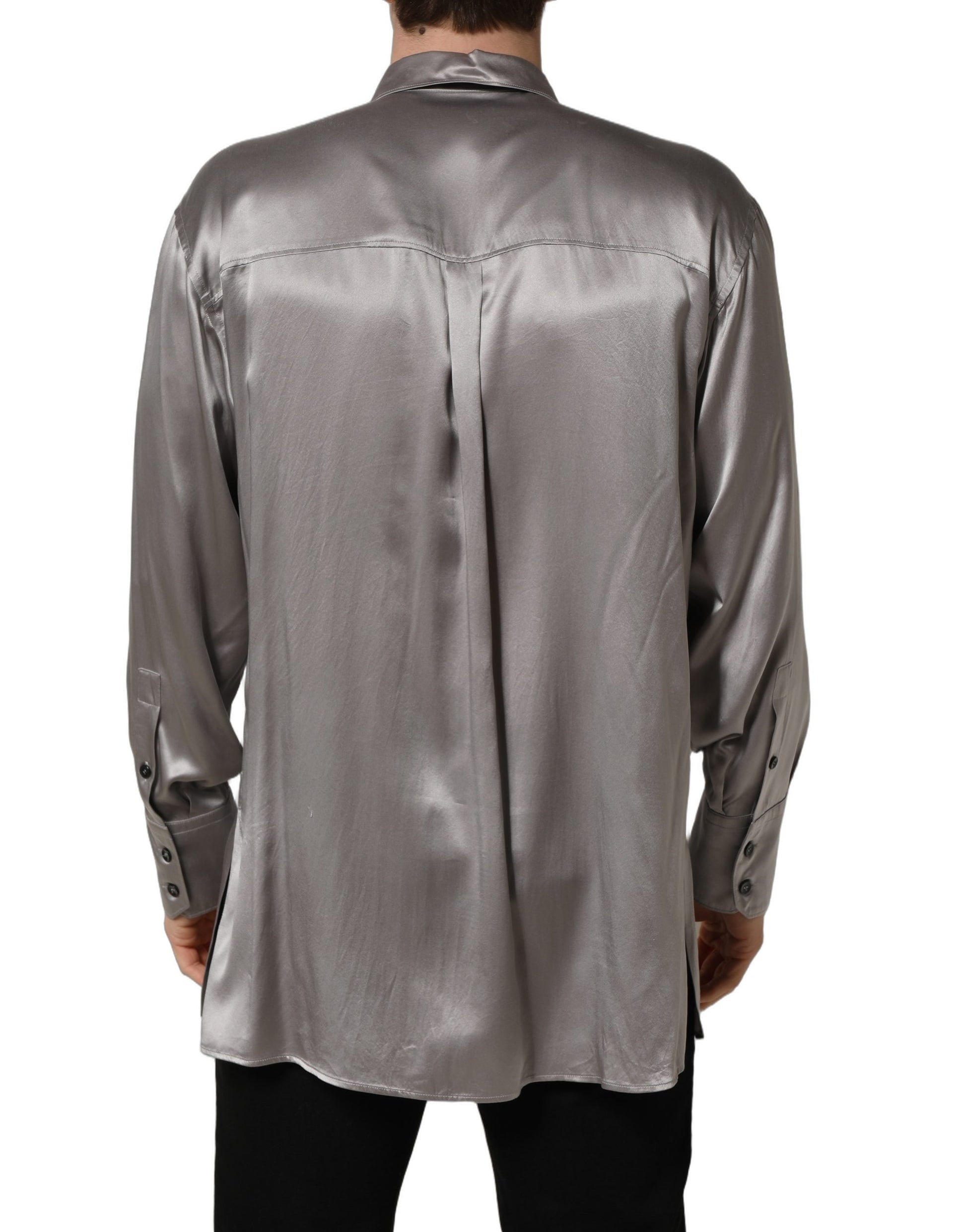 Chemise habillée Dolce & Gabbana en soie satinée gris métallisé