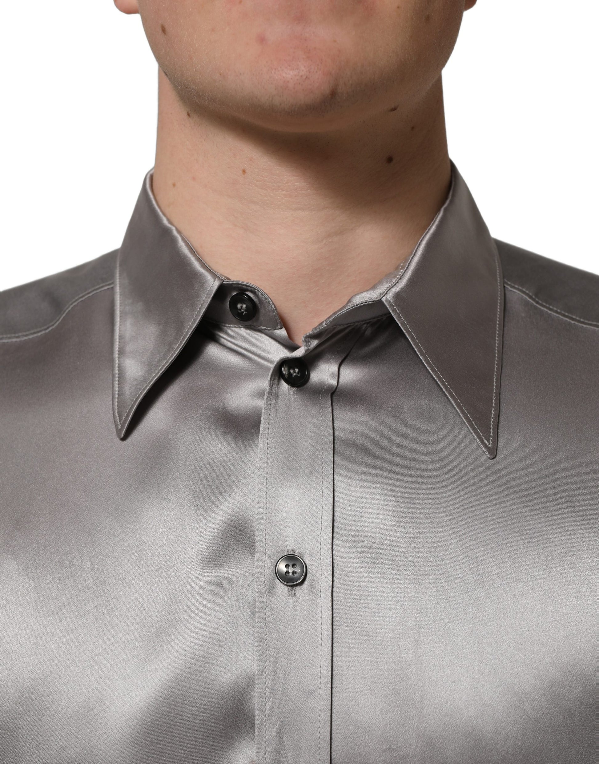 Chemise habillée Dolce & Gabbana en soie satinée gris métallisé