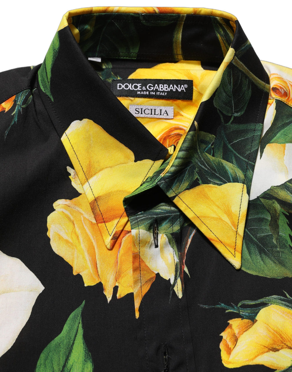 Chemise Dolce & Gabbana en coton stretch noir à motifs floraux coupe SICILIA