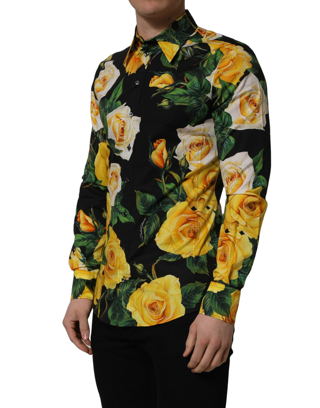 Chemise Dolce & Gabbana en coton stretch noir à motifs floraux coupe SICILIA