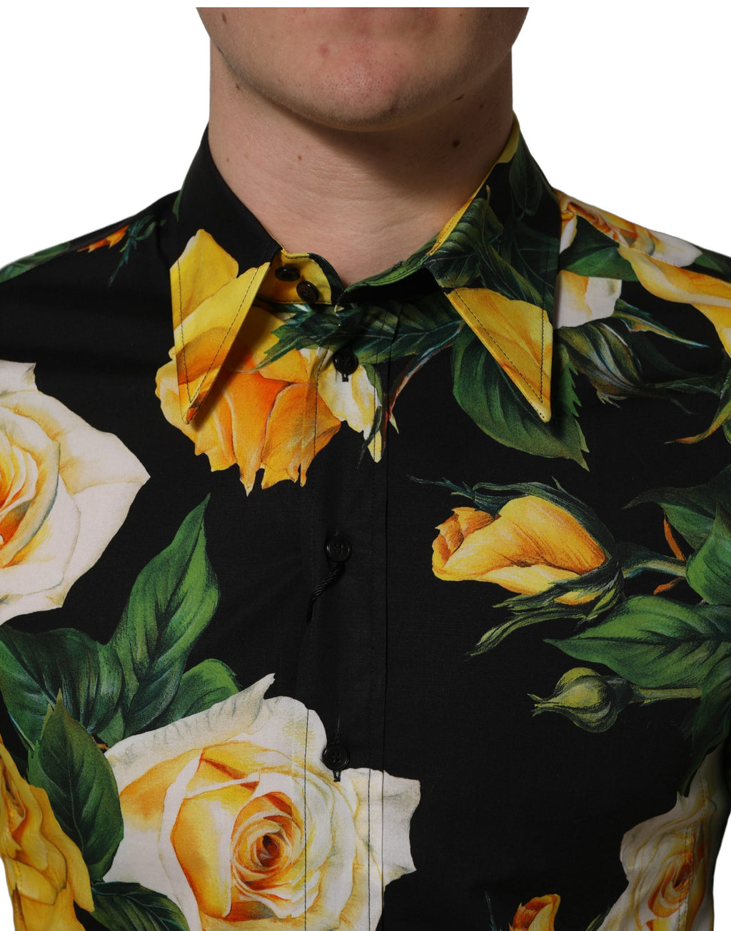 Chemise Dolce & Gabbana en coton stretch noir à motifs floraux coupe SICILIA