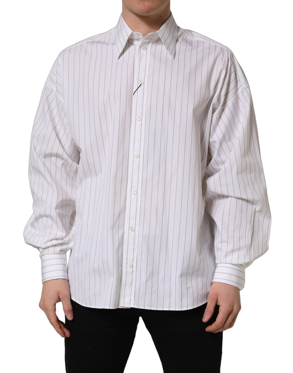 Chemise de Soirée Homme en Coton à Rayures Blanches Dolce & Gabbana