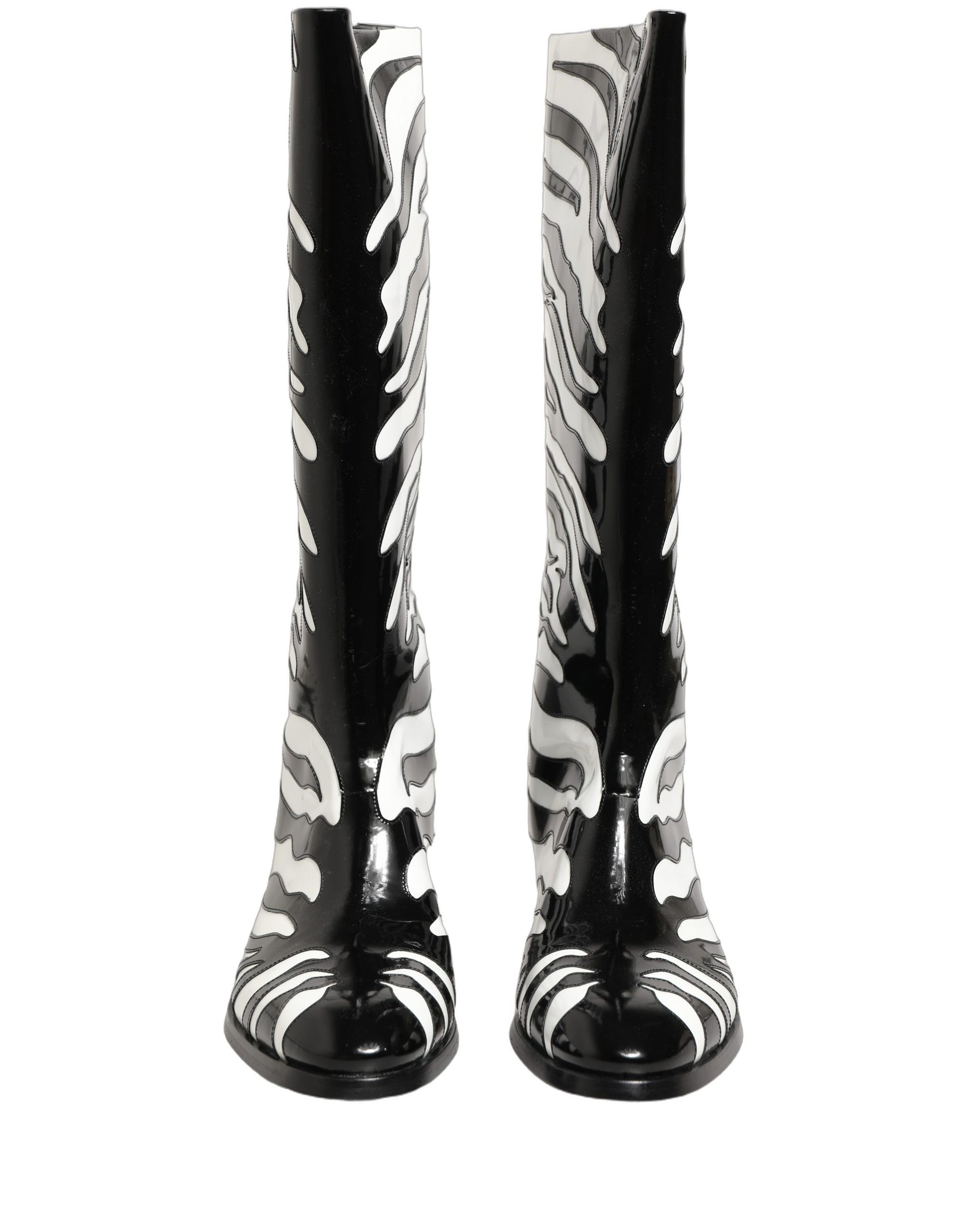 Bottes montantes homme Dolce & Gabbana noires et blanches à imprimé zèbre