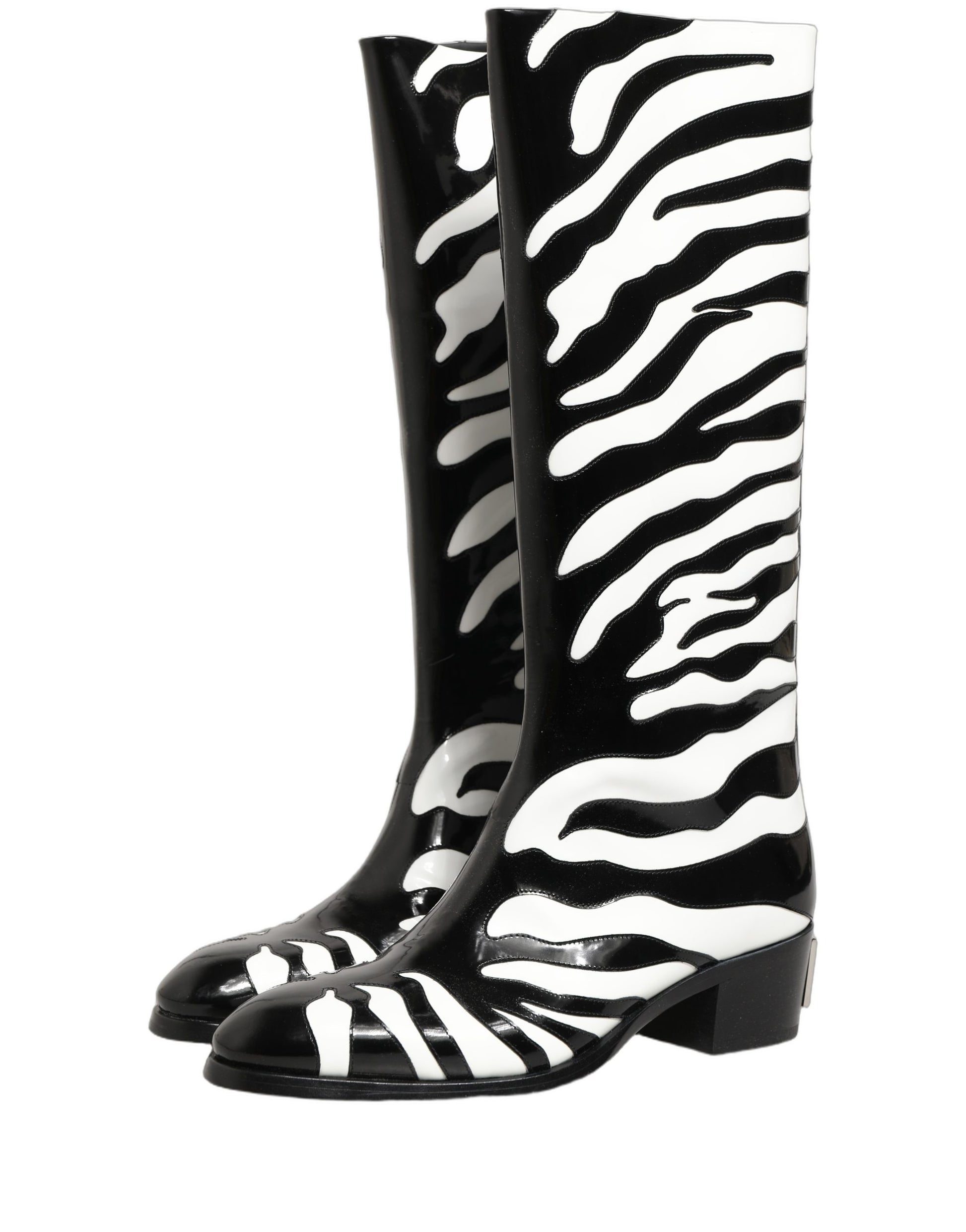 Bottes montantes homme Dolce & Gabbana noires et blanches à imprimé zèbre