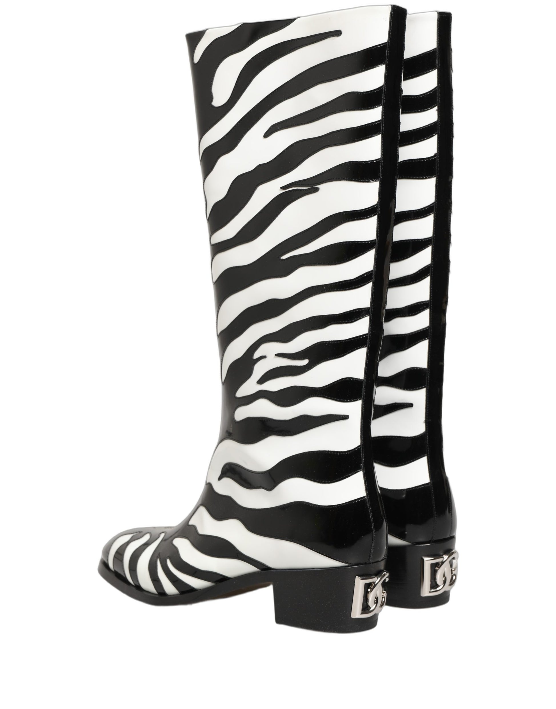 Bottes montantes homme Dolce & Gabbana noires et blanches à imprimé zèbre