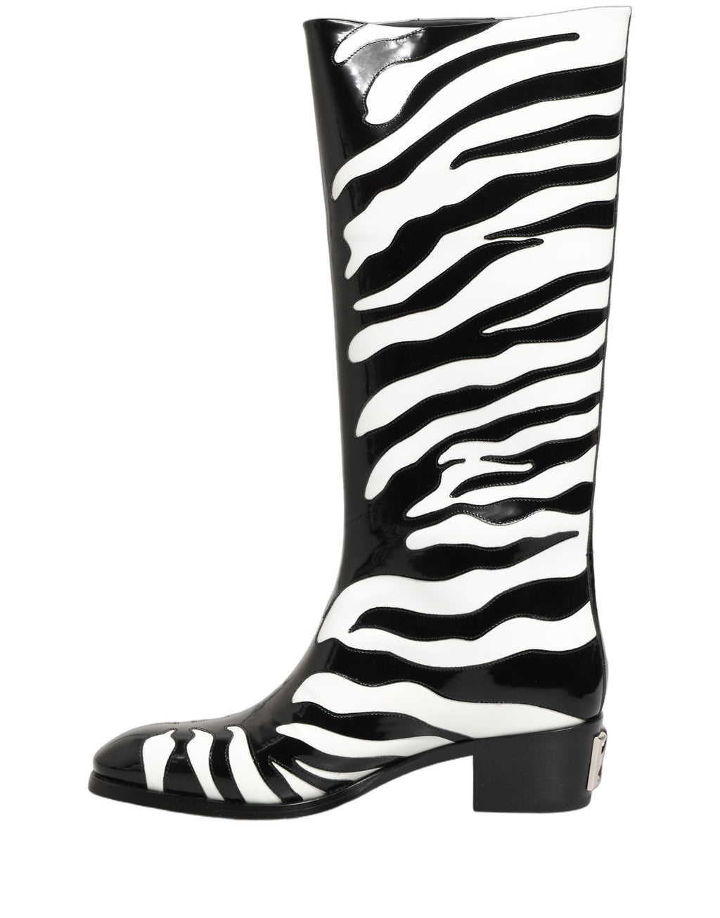 Bottes montantes homme Dolce & Gabbana noires et blanches à imprimé zèbre