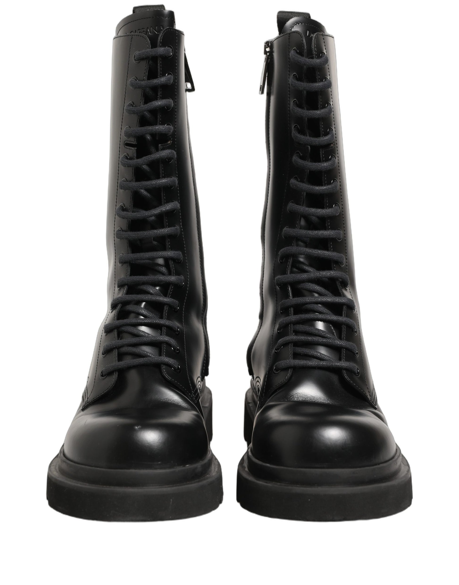 Chaussures Bottes de Combat Homme à Lacets en Cuir Noir Dolce & Gabbana