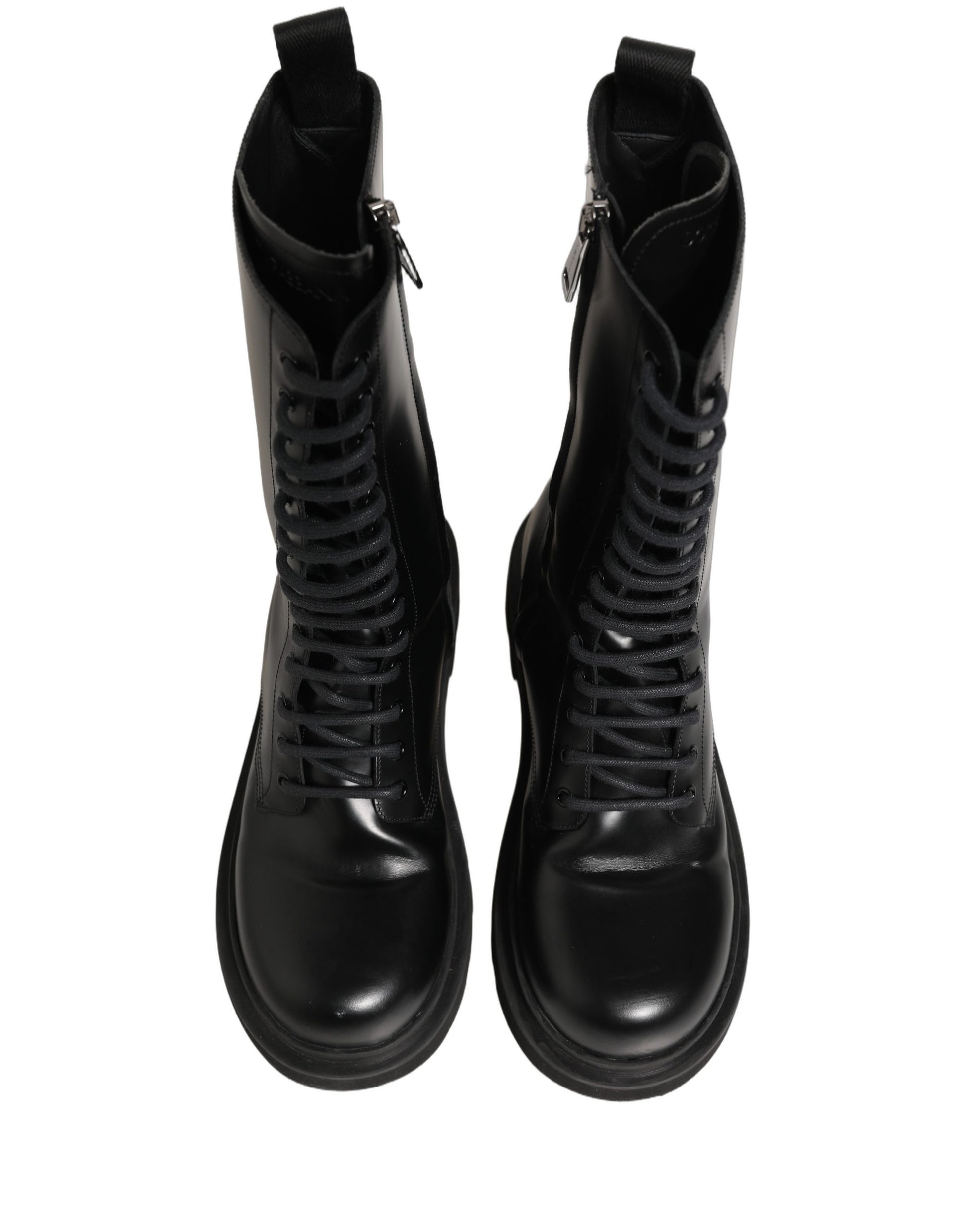 Chaussures Bottes de Combat Homme à Lacets en Cuir Noir Dolce & Gabbana