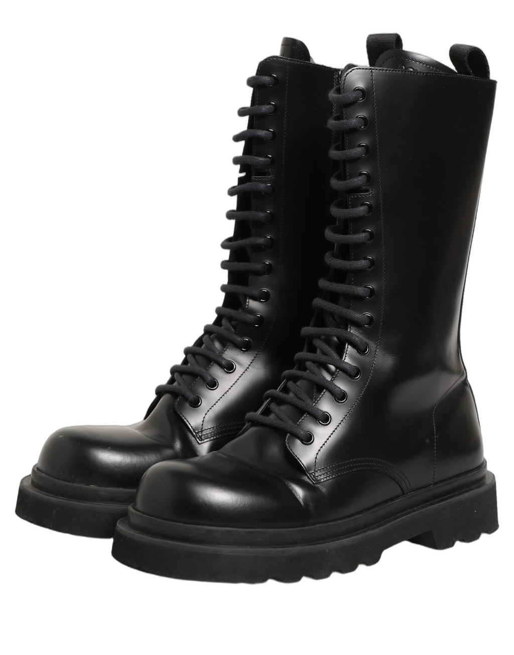 Chaussures Bottes de Combat Homme à Lacets en Cuir Noir Dolce & Gabbana