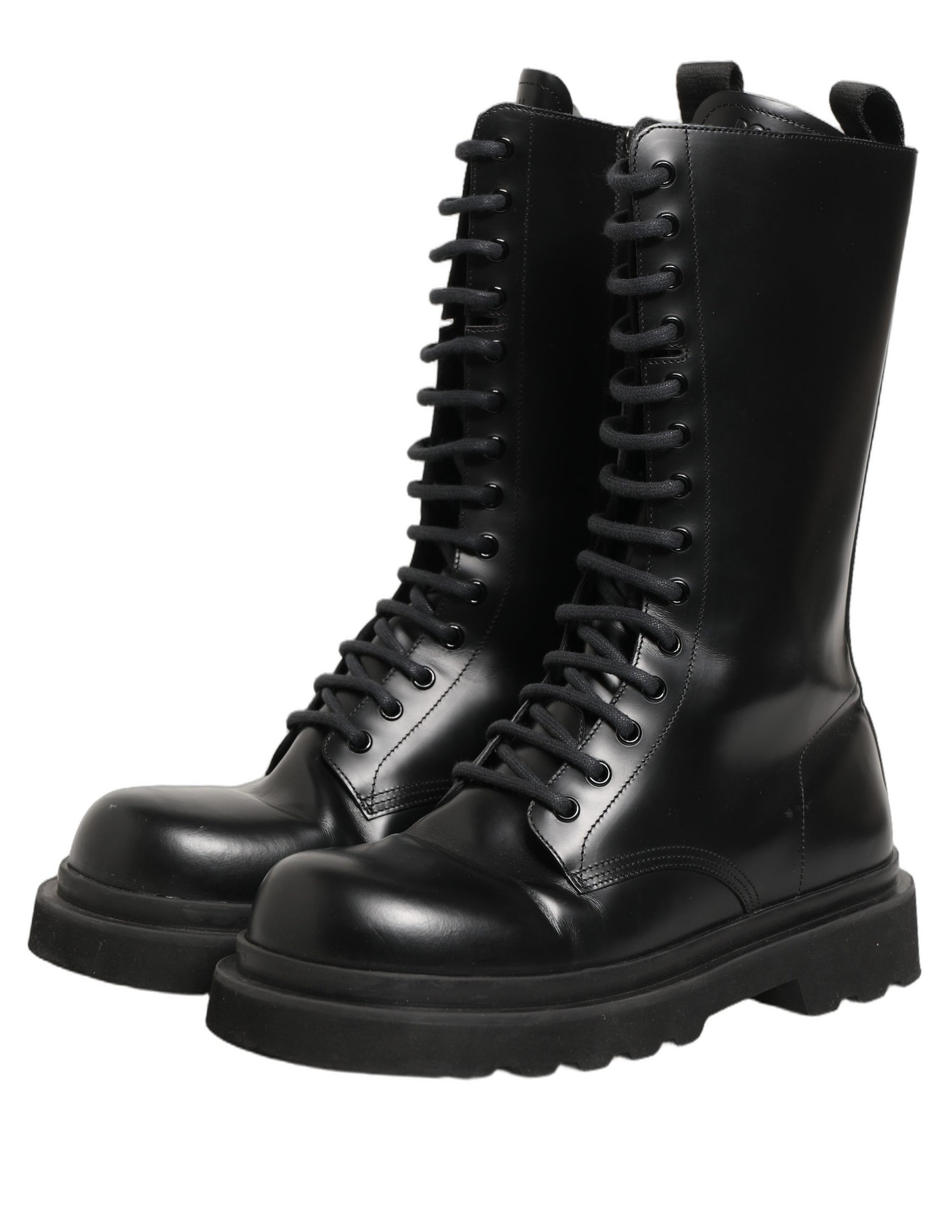 Chaussures Bottes de Combat Homme à Lacets en Cuir Noir Dolce & Gabbana