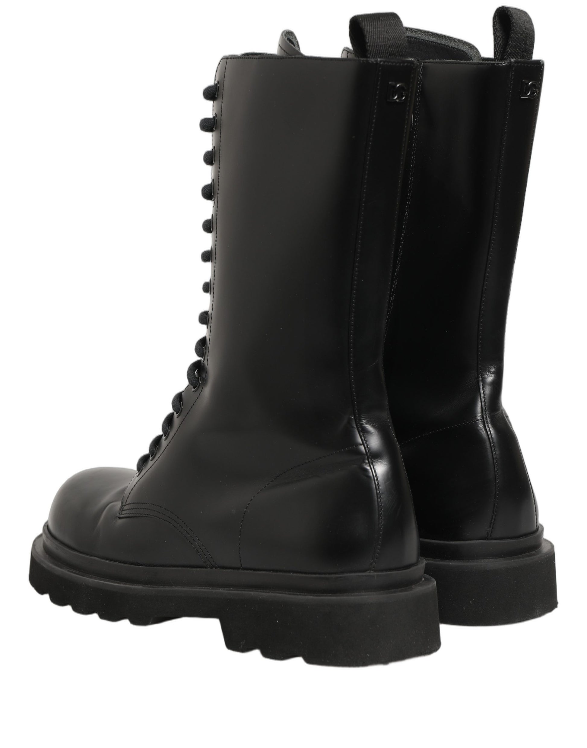 Chaussures Bottes de Combat Homme à Lacets en Cuir Noir Dolce & Gabbana