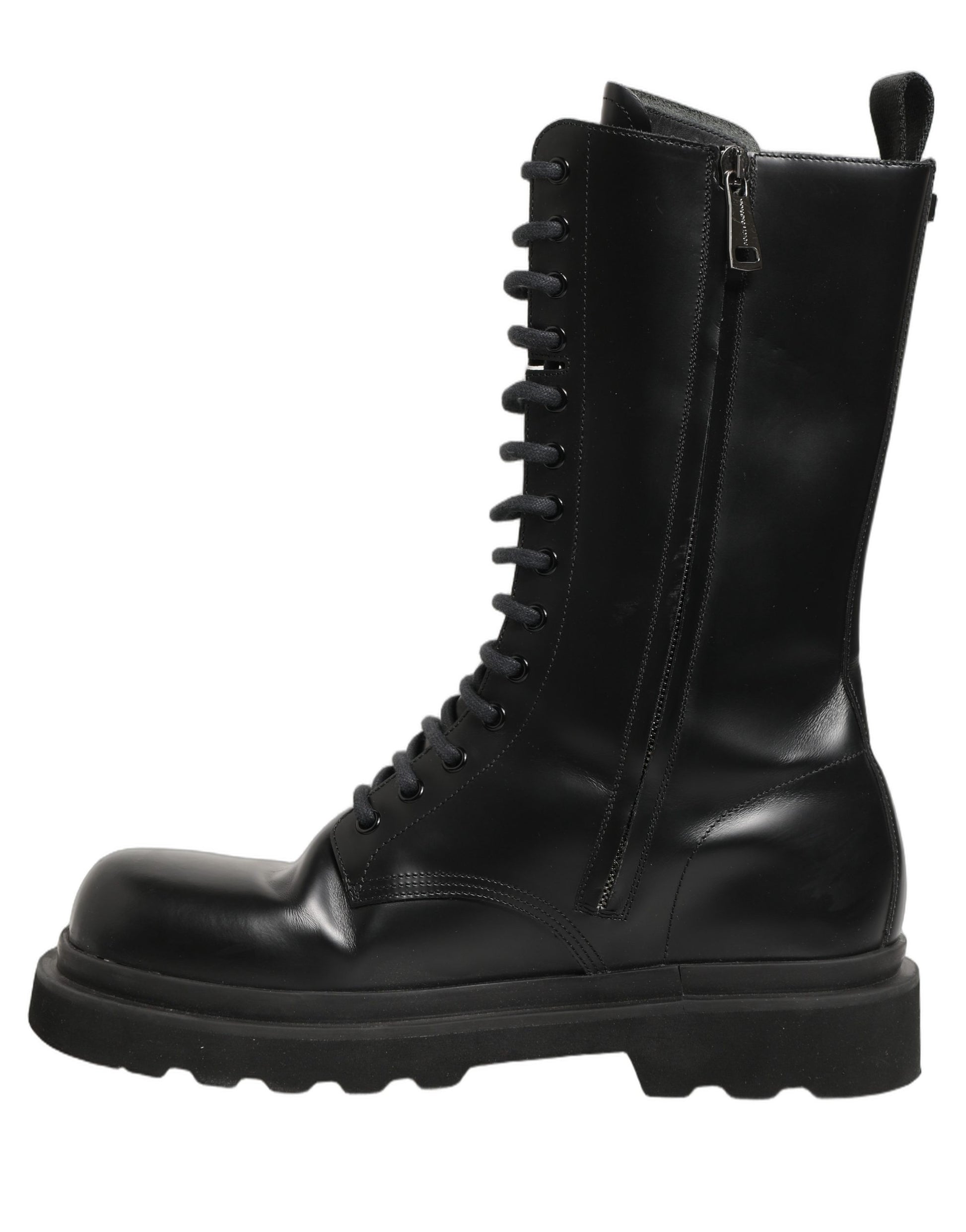 Chaussures Bottes de Combat Homme à Lacets en Cuir Noir Dolce & Gabbana