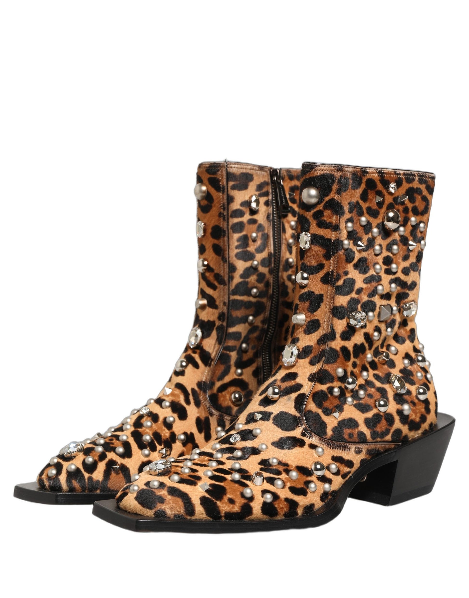 Bottes homme mi-mollet Dolce & Gabbana marron léopard embellies