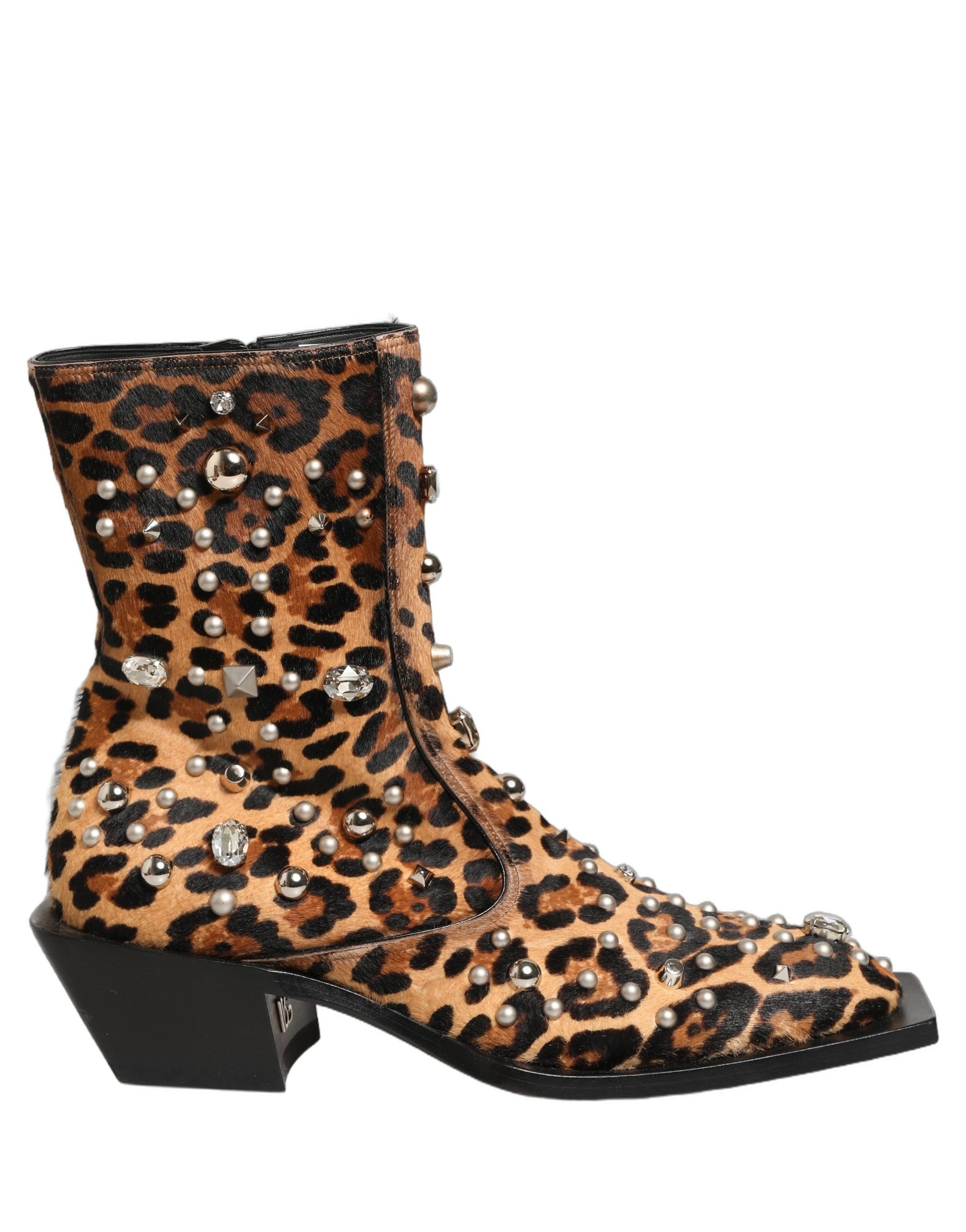 Bottes homme mi-mollet Dolce & Gabbana marron léopard embellies