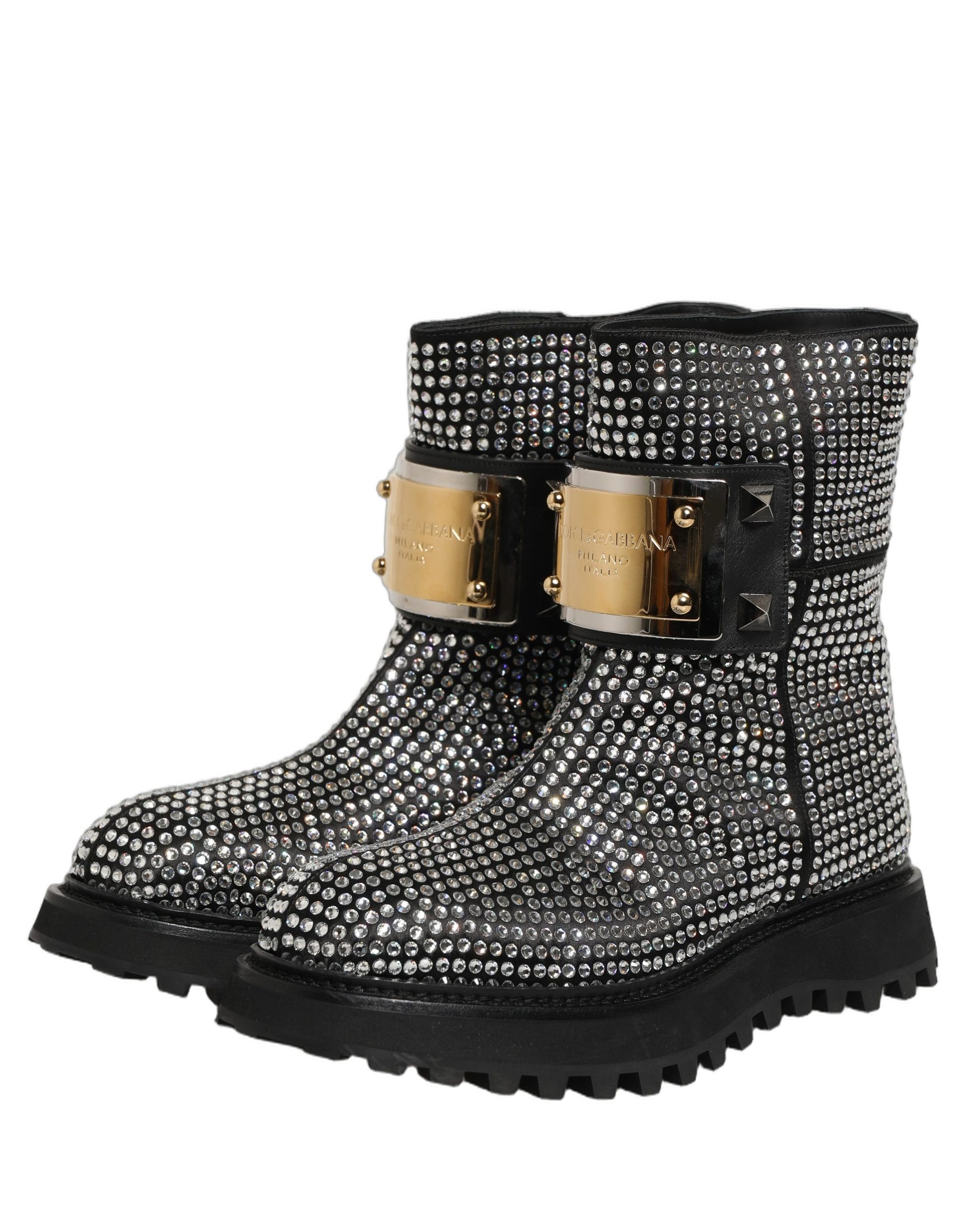 Bottes courtes Dolce & Gabbana noires ornées de cristaux