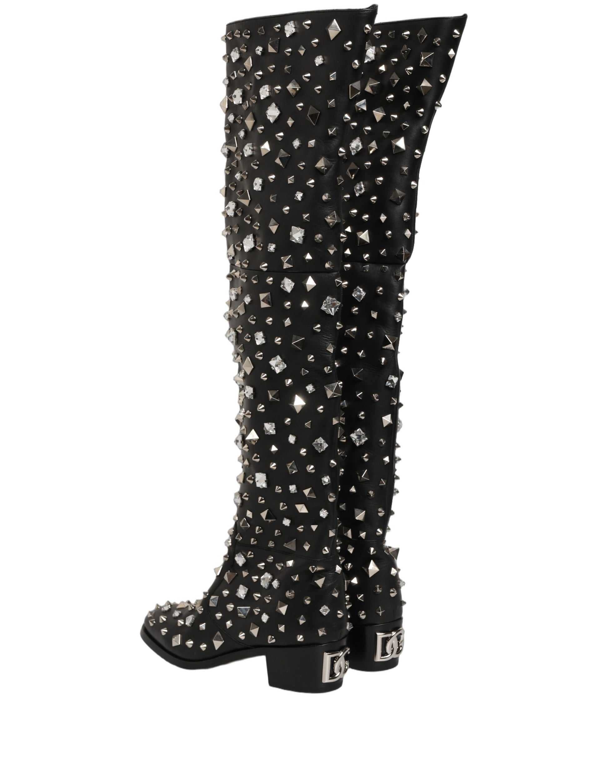 Bottes hautes Dolce & Gabbana noires ornées de cristaux