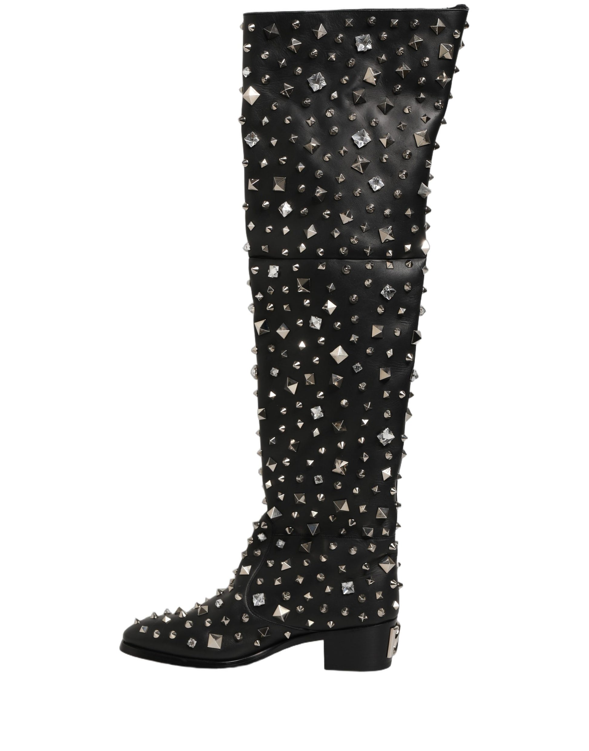 Bottes hautes Dolce & Gabbana noires ornées de cristaux