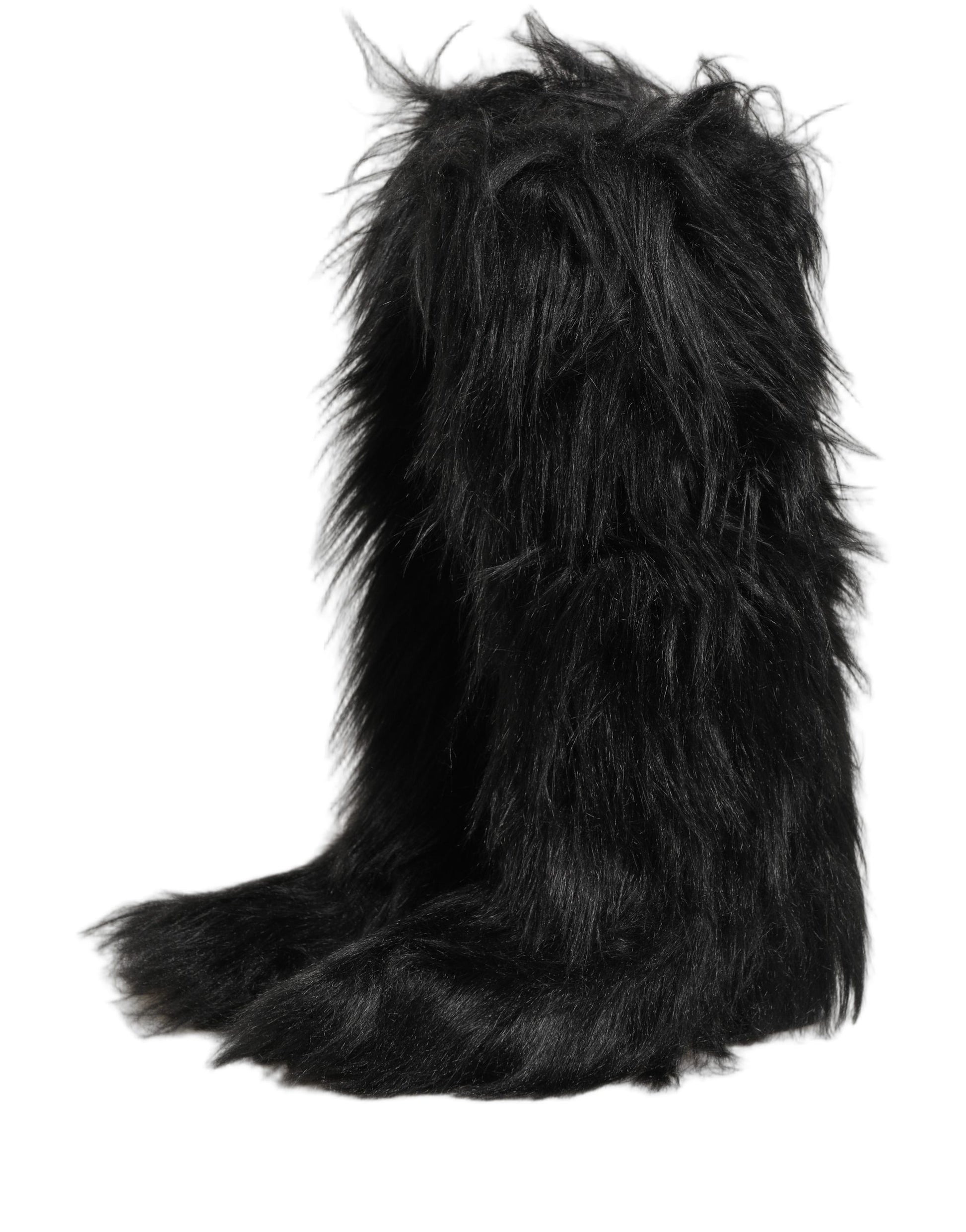 Dolce & Gabbana Black Faux Fur Mid Calf Winter Boots Shoes