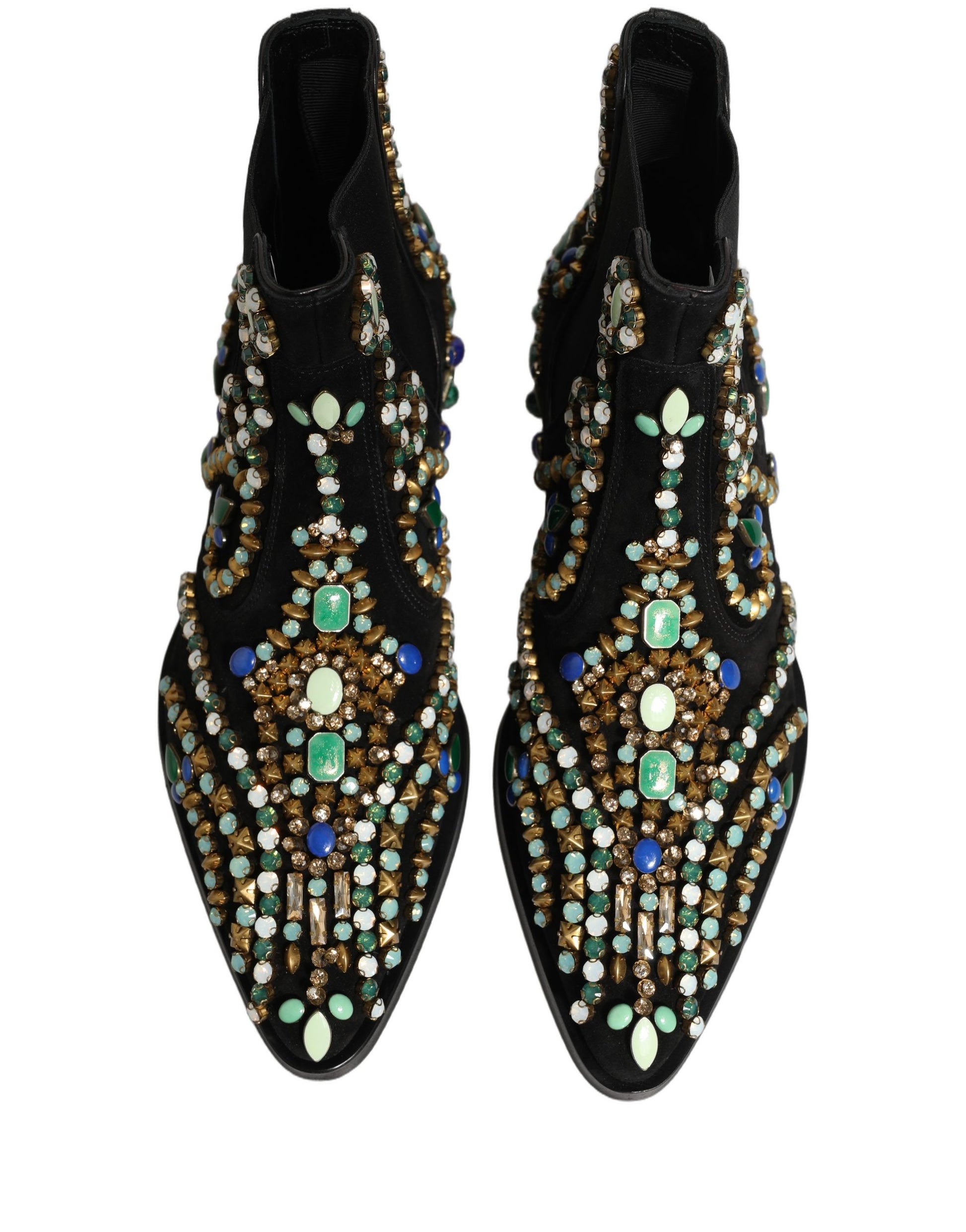 Dolce & Gabbana Black Embellished Chelsea Ankle Boots Shoes