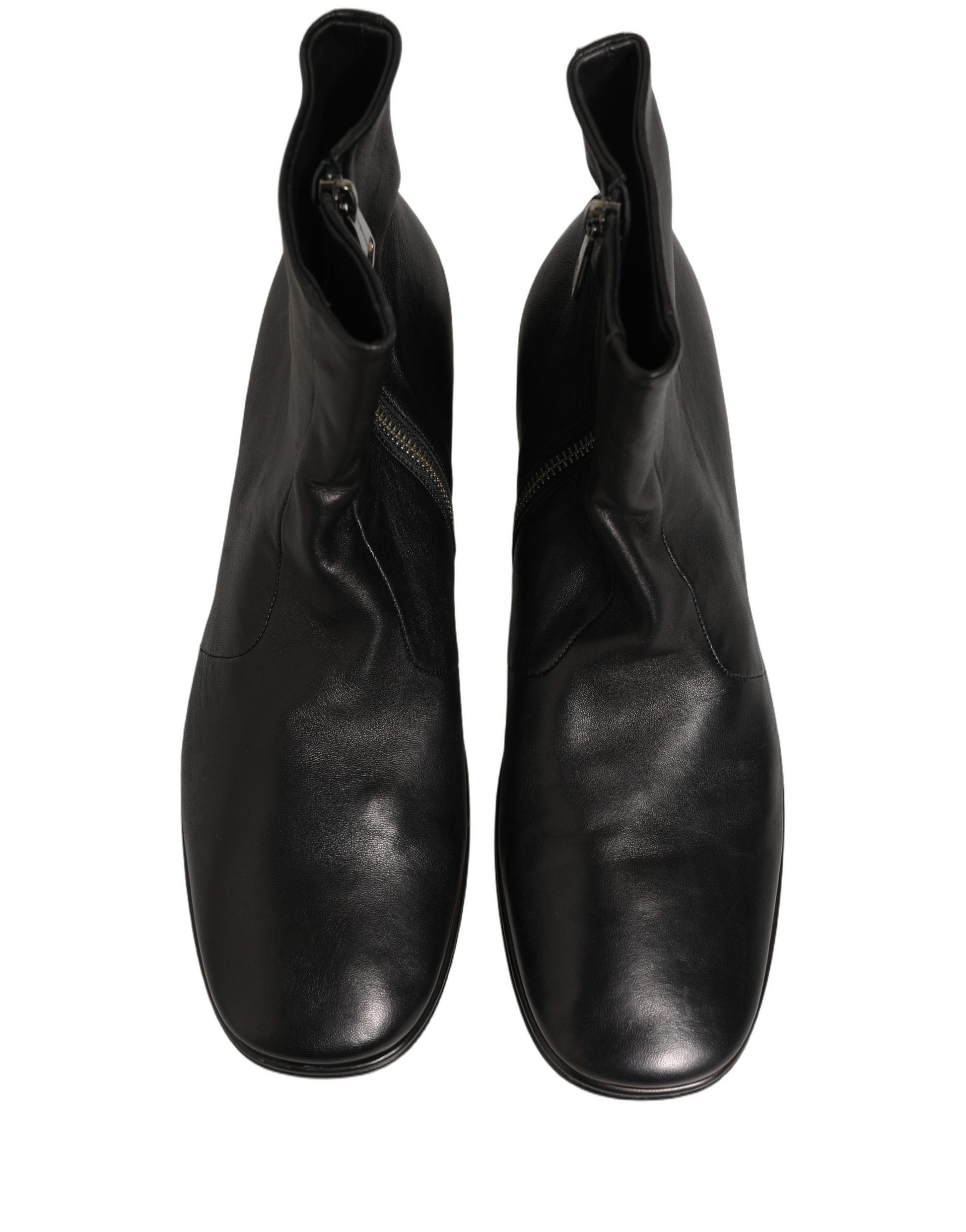 Dolce & Gabbana Black Leather Logo Short Ankle Boots Shoes