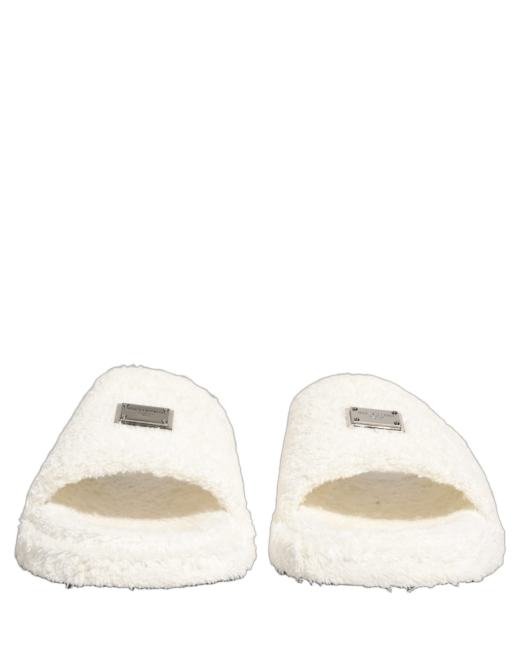 Dolce & Gabbana Claquettes Blanches Homme en Fausse Fourrure Sandales Chaussures