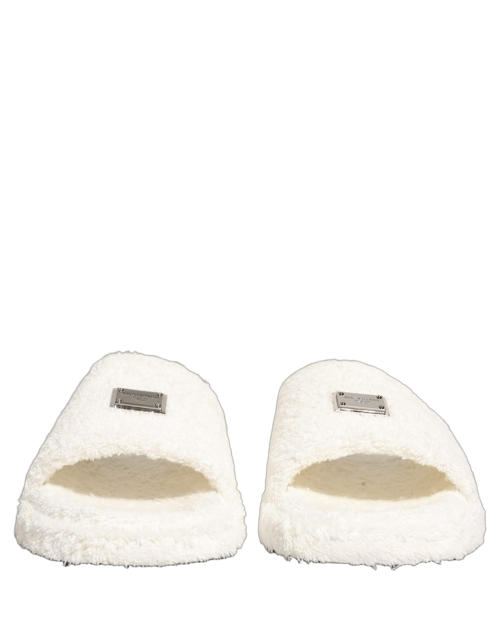 Dolce & Gabbana Claquettes Blanches Homme en Fausse Fourrure Sandales Chaussures
