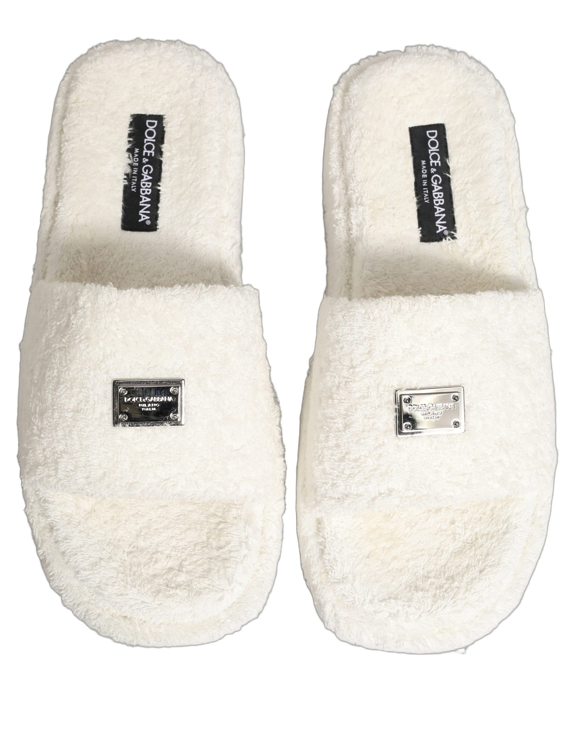 Dolce & Gabbana Claquettes Blanches Homme en Fausse Fourrure Sandales Chaussures