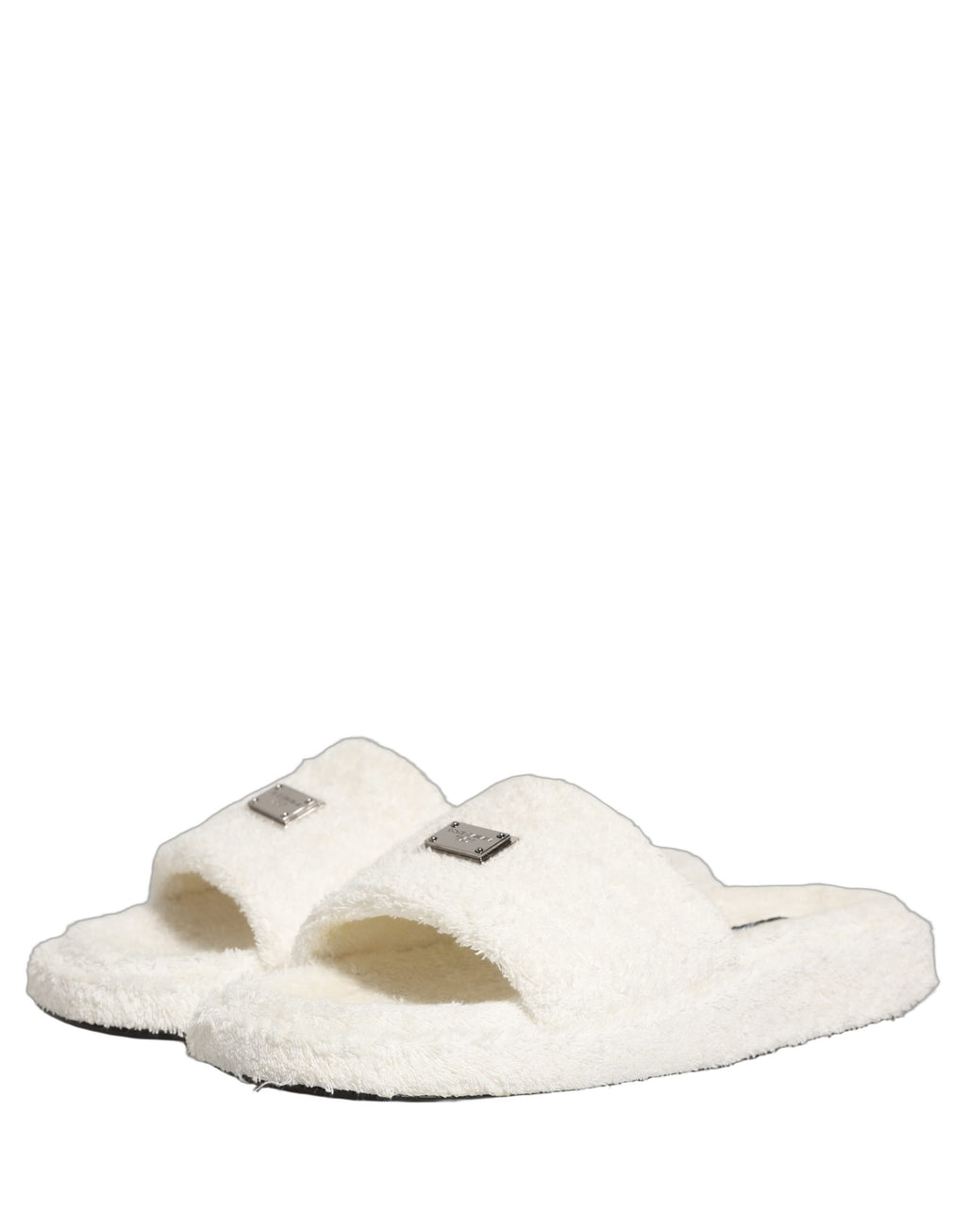 Dolce & Gabbana Claquettes Blanches Homme en Fausse Fourrure Sandales Chaussures