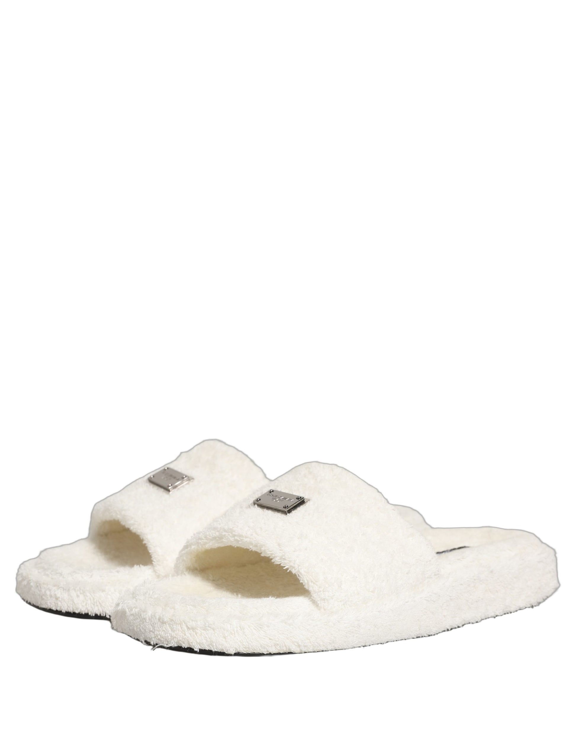 Dolce & Gabbana Claquettes Blanches Homme en Fausse Fourrure Sandales Chaussures