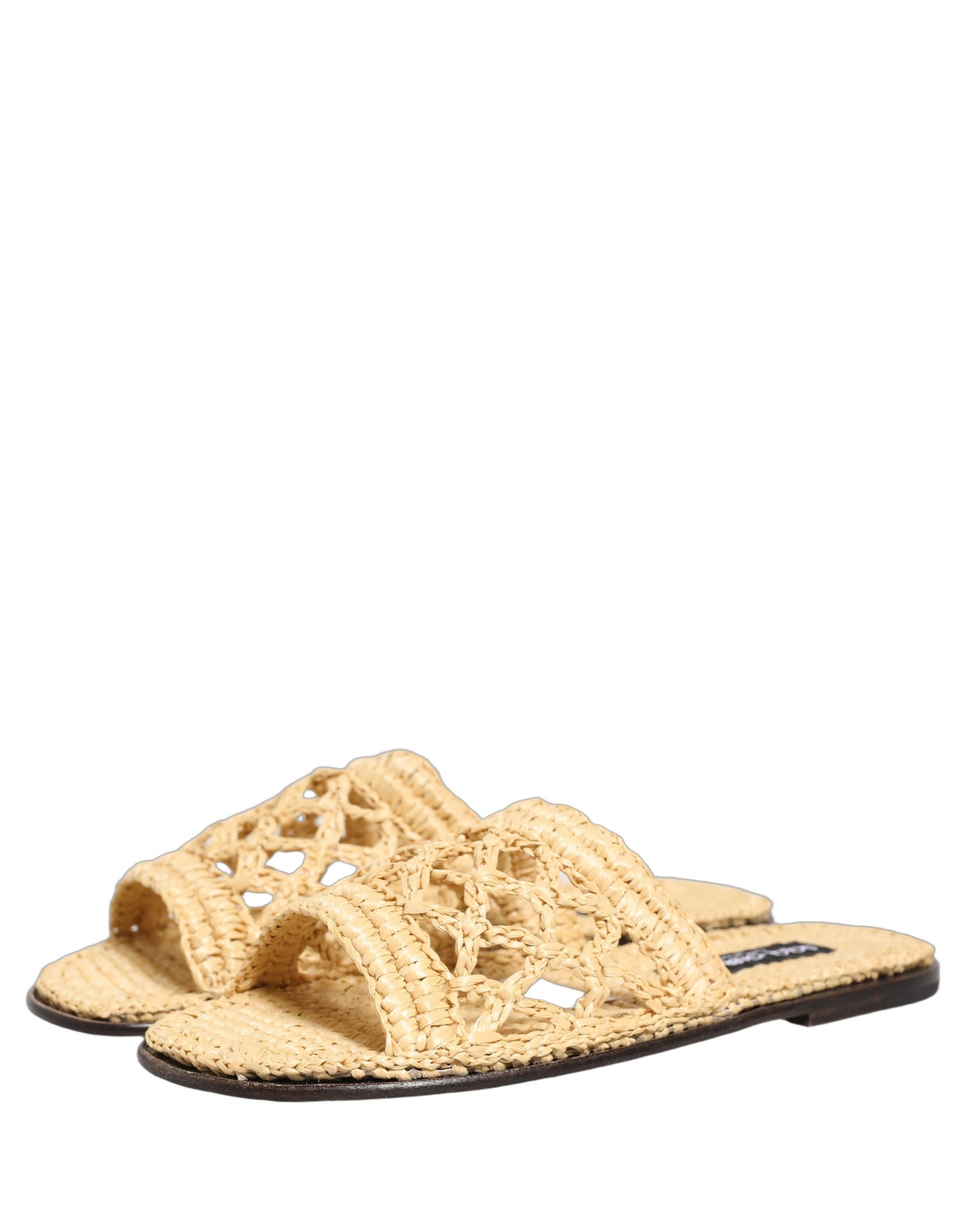 Chaussures plates Dolce & Gabbana en raphia paille beige