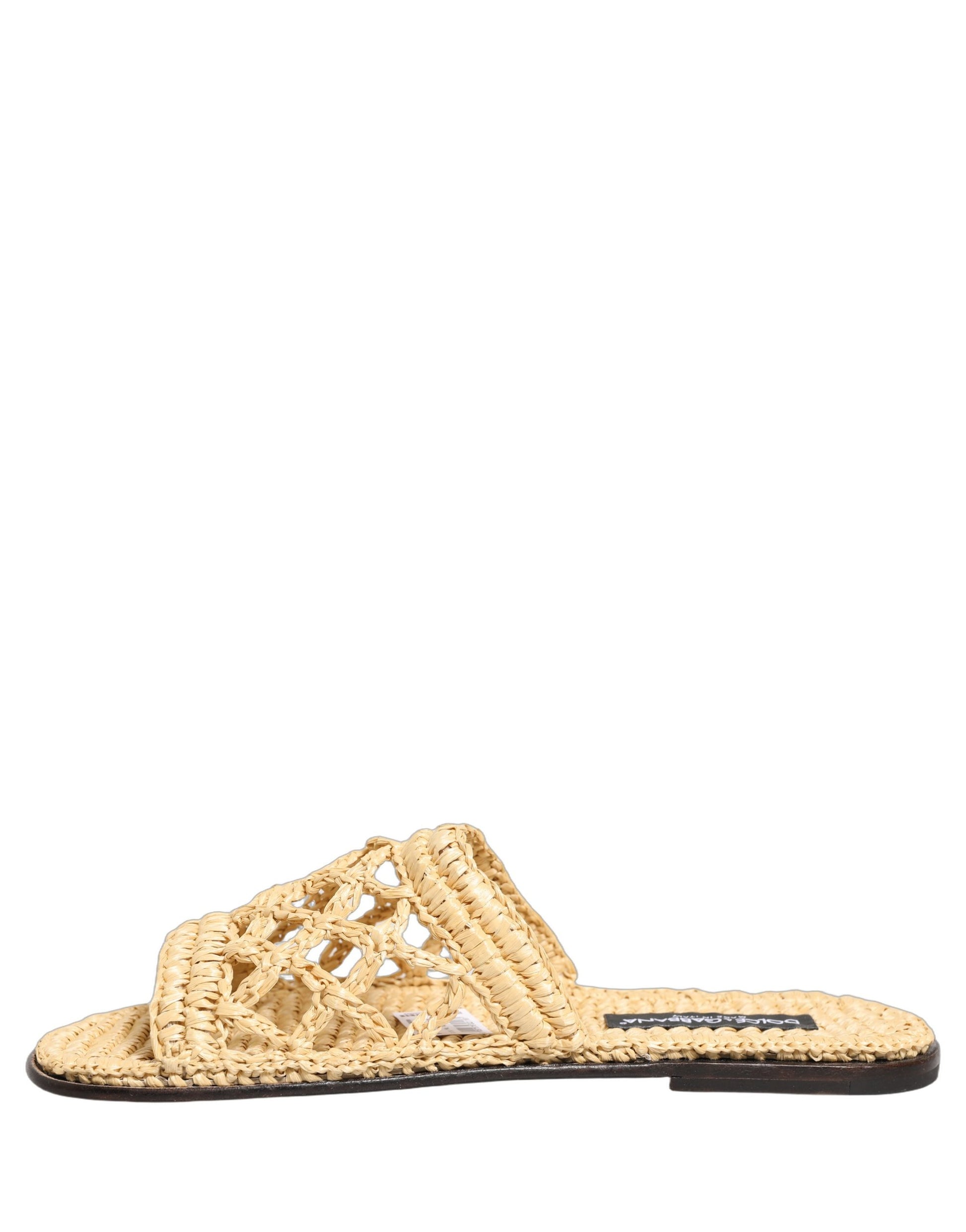 Chaussures plates Dolce & Gabbana en raphia paille beige