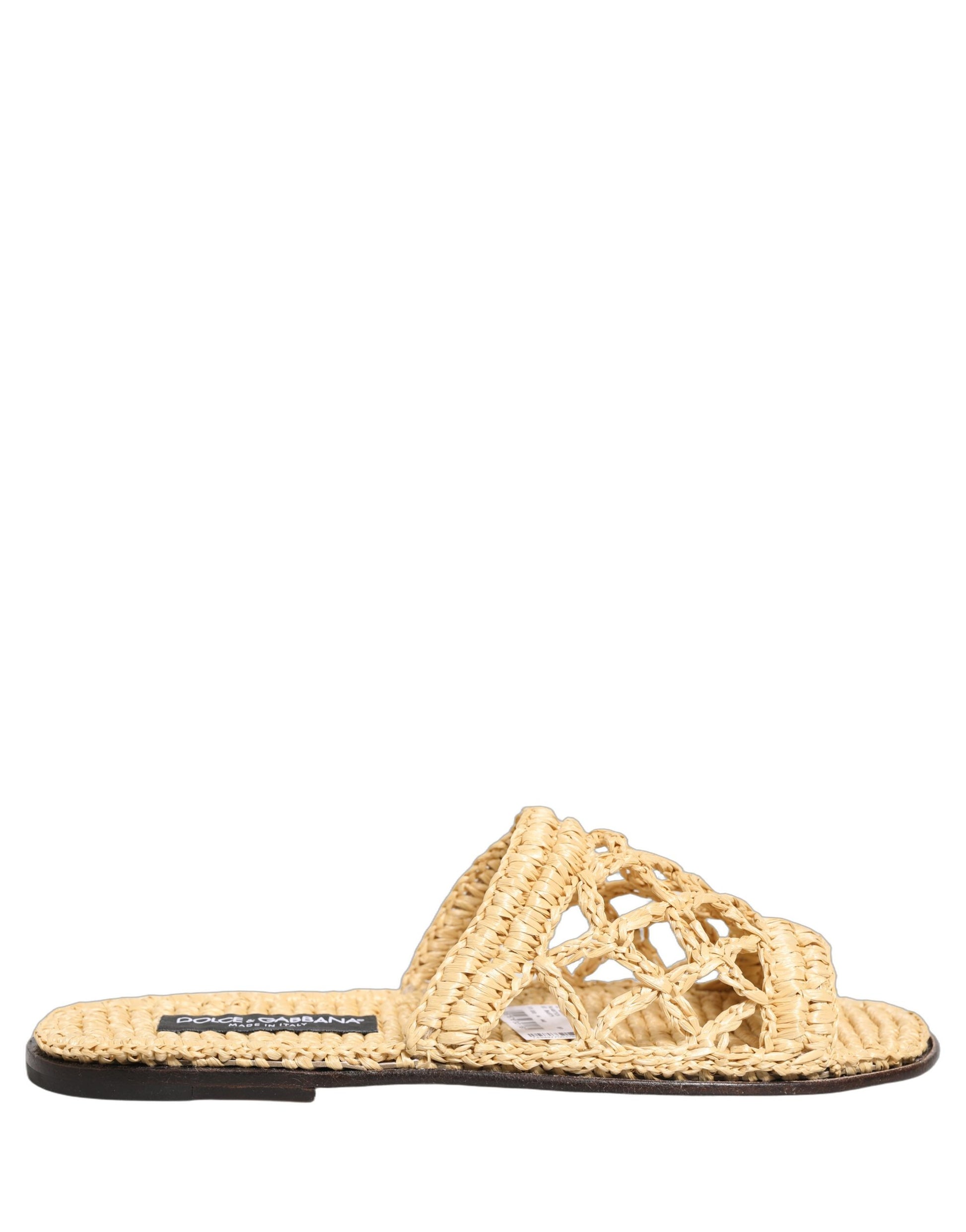 Chaussures plates Dolce & Gabbana en raphia paille beige