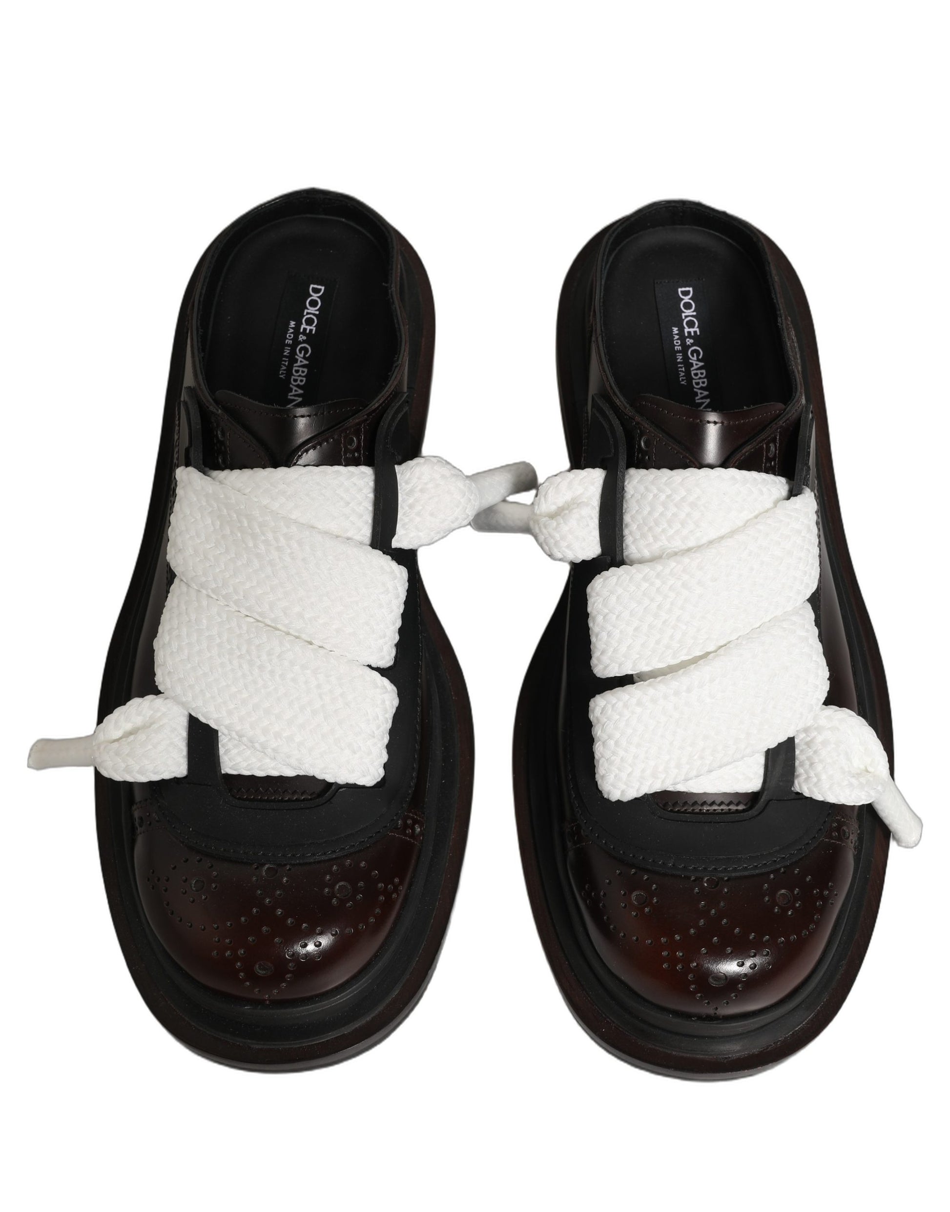 Sandales plates à enfiler en cuir marron Dolce & Gabbana pour hommes