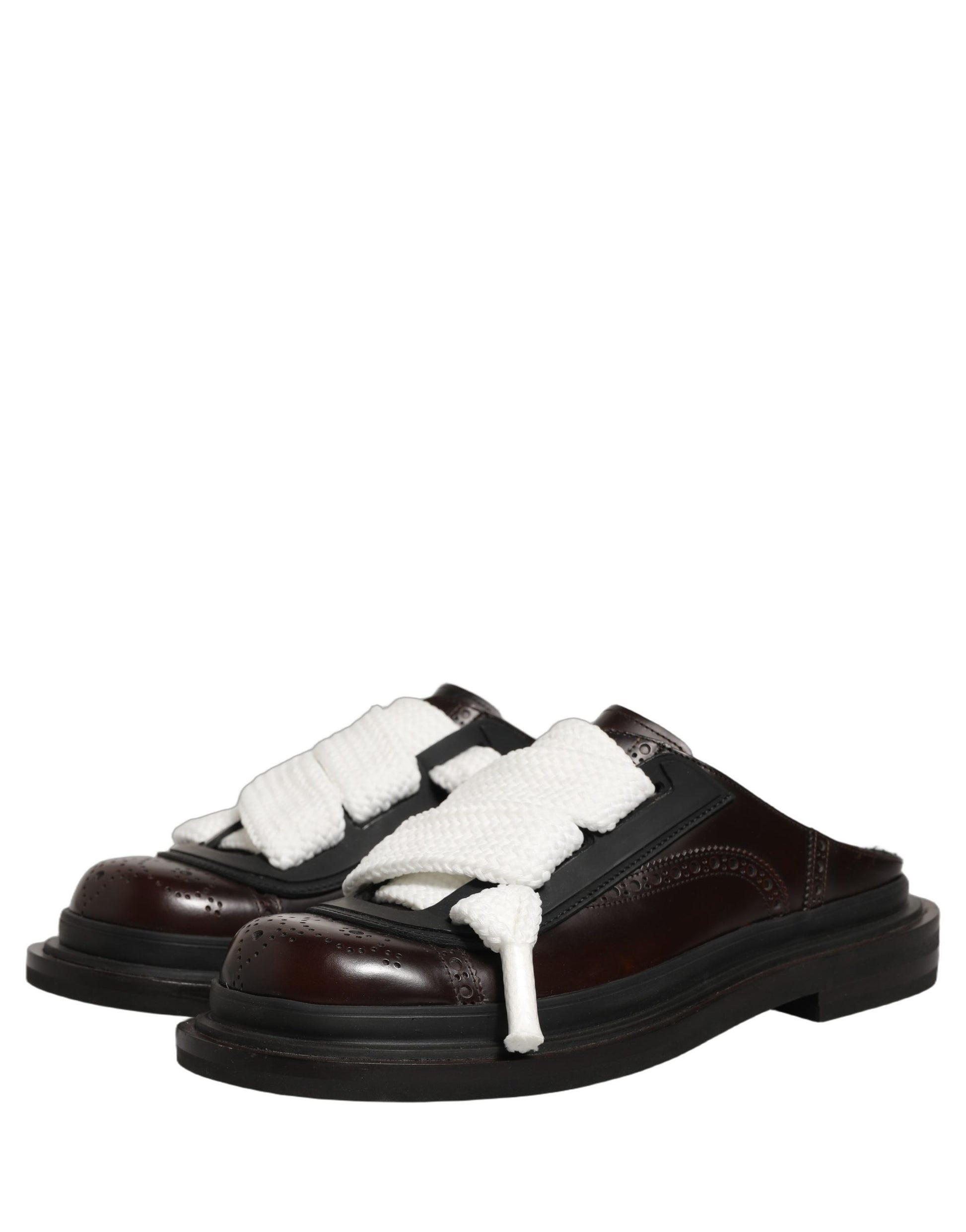 Sandales plates à enfiler en cuir marron Dolce & Gabbana pour hommes