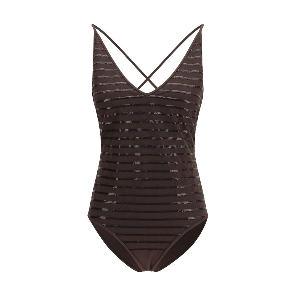 Maillot de bain une pièce en nylon marron Brunello Cucinelli