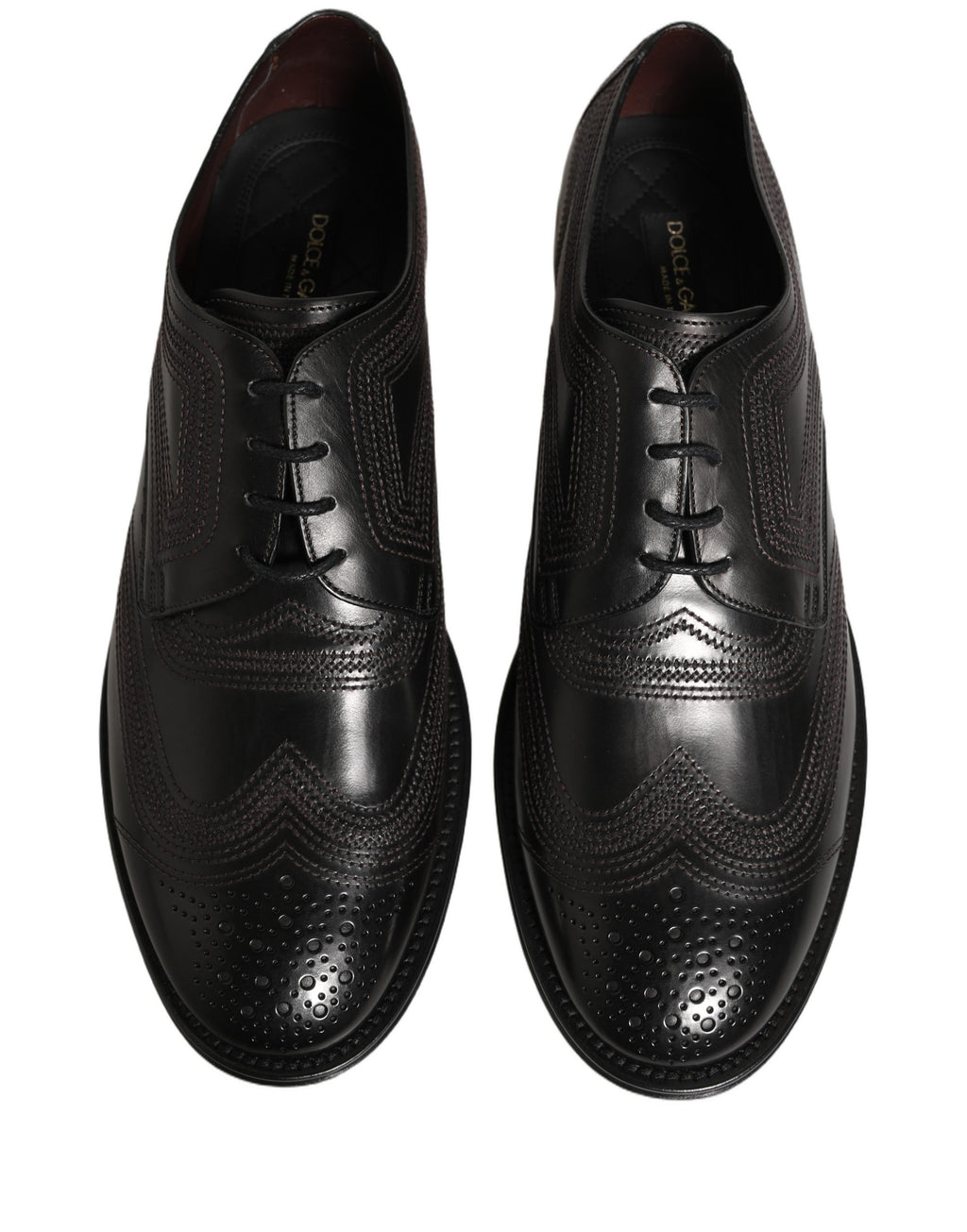 Chaussures de ville Richelieu en cuir brodé noir Dolce & Gabbana