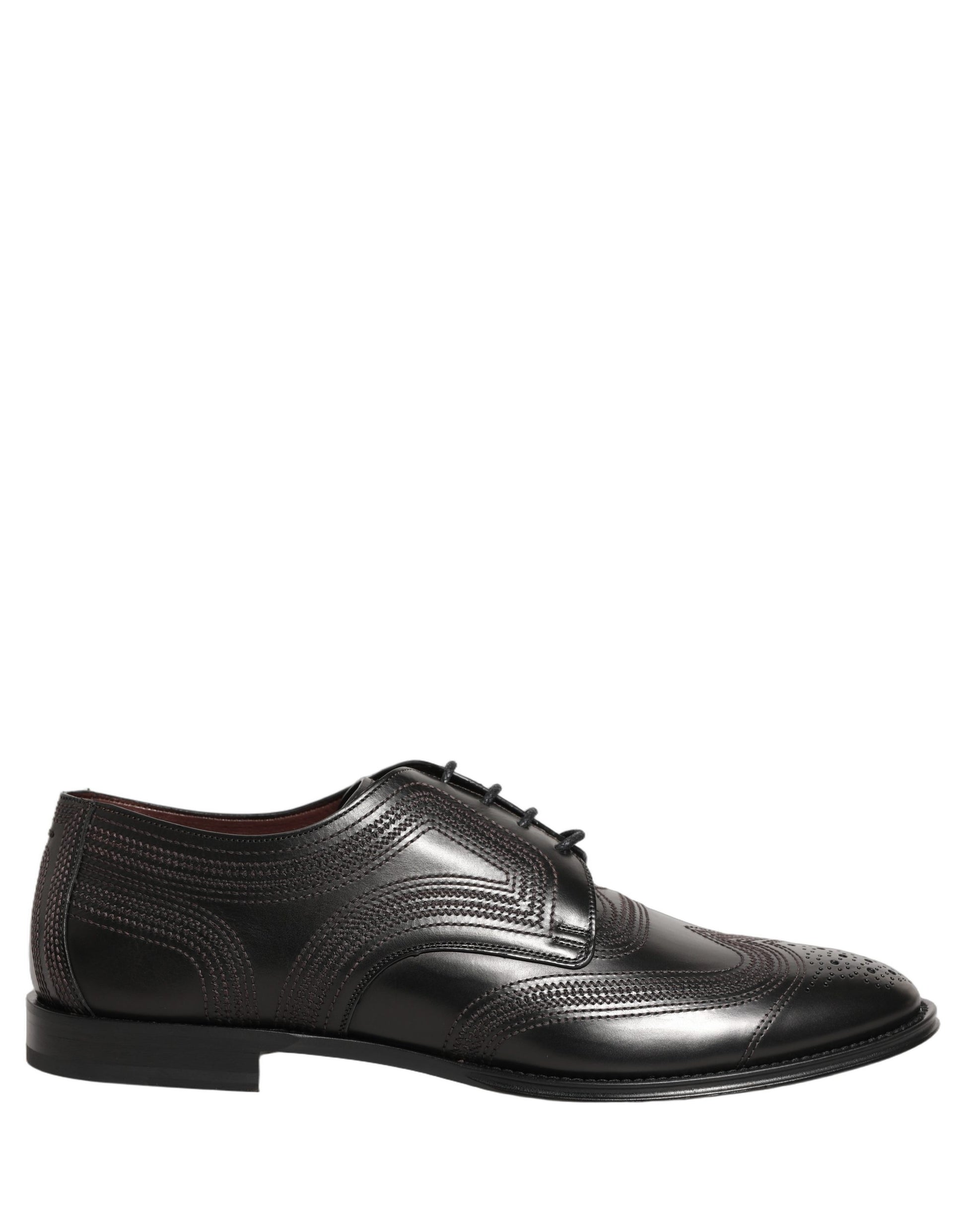 Dolce & Gabbana Black Embroidered Leather Derby Dress Shoes
