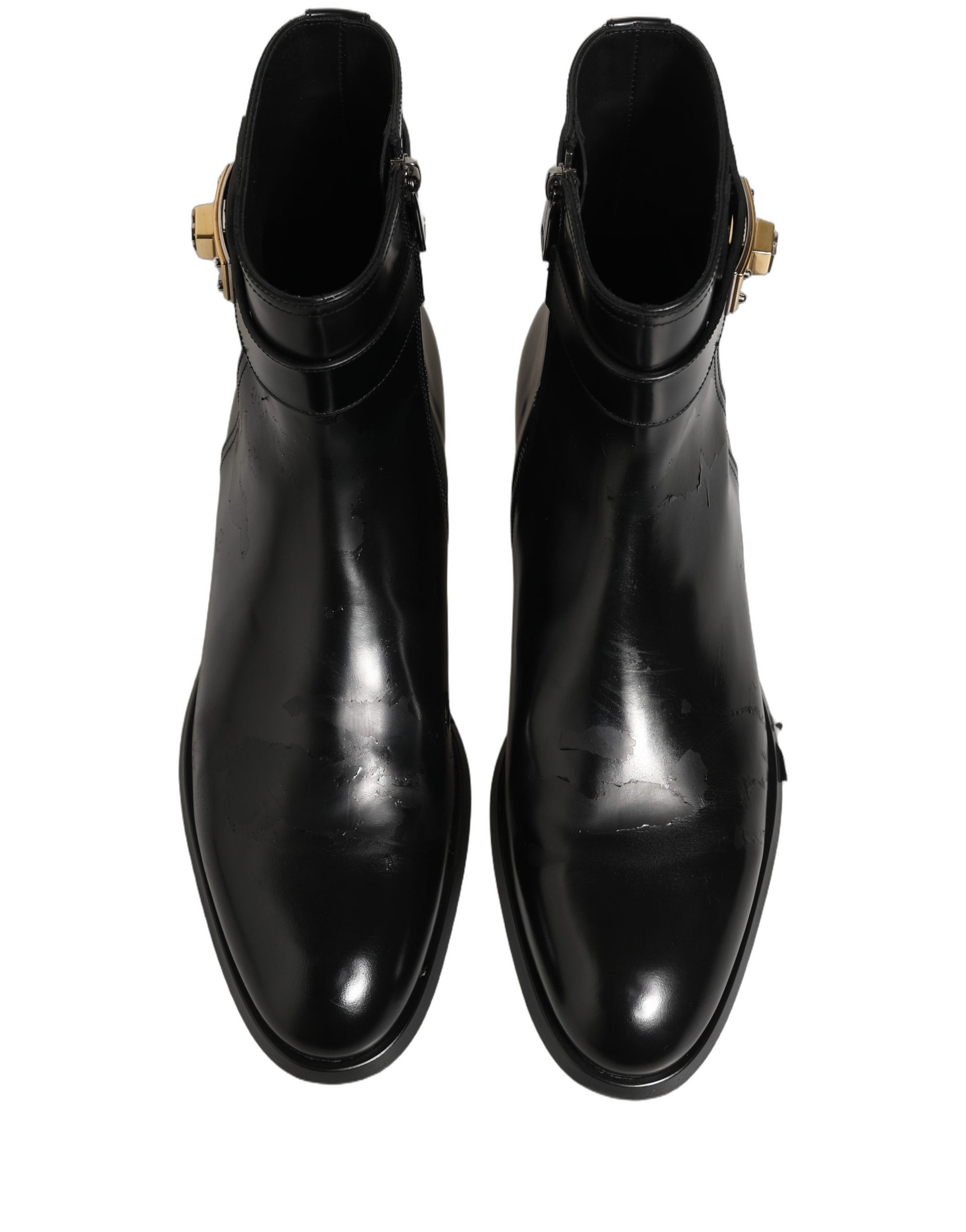 Bottes mi-mollet Dolce & Gabbana en cuir noir avec boucle logo